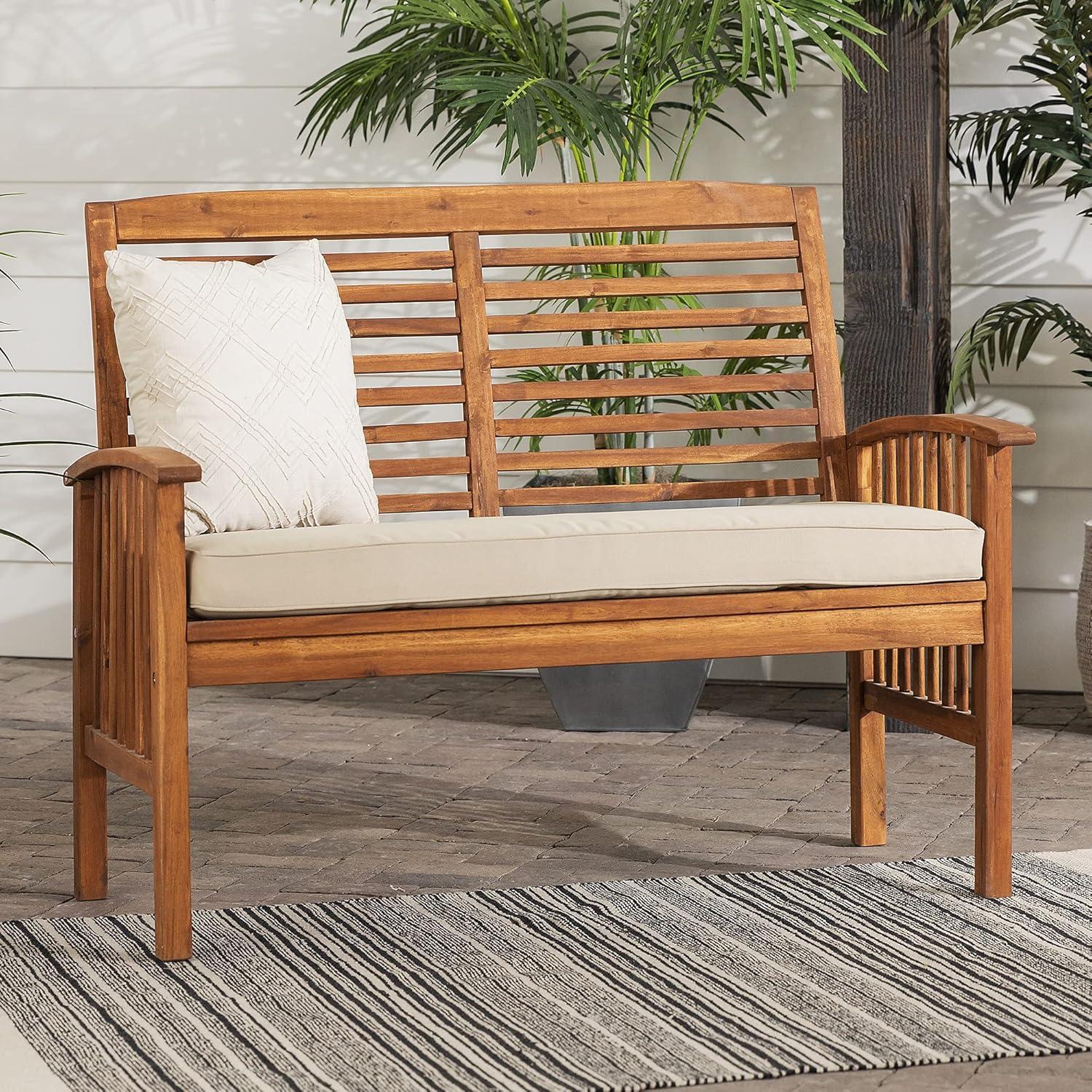 Traditional Acacia Wood Patio Loveseat with Cream Cushions