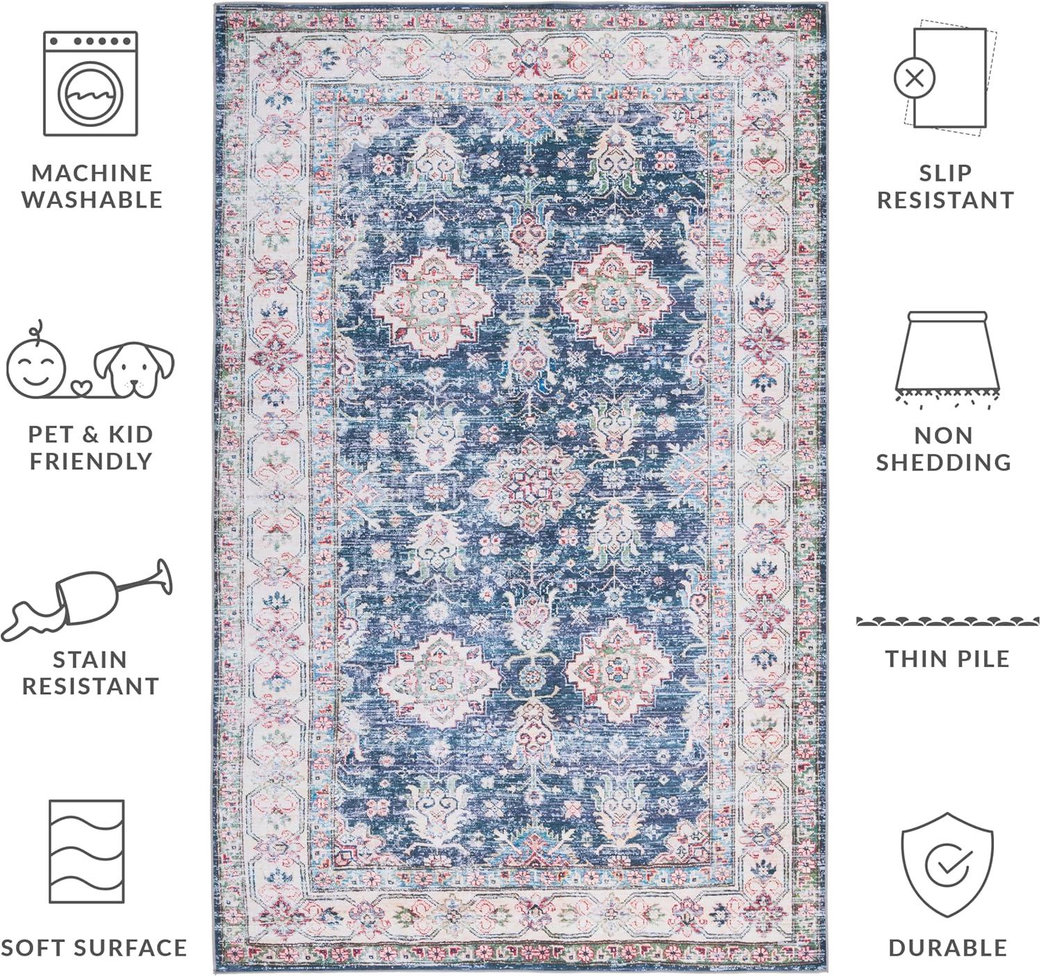 Tucson TSN196 Power Loomed Machine Washable Area Rug - Navy/Beige - 3'x5' - Safavieh.