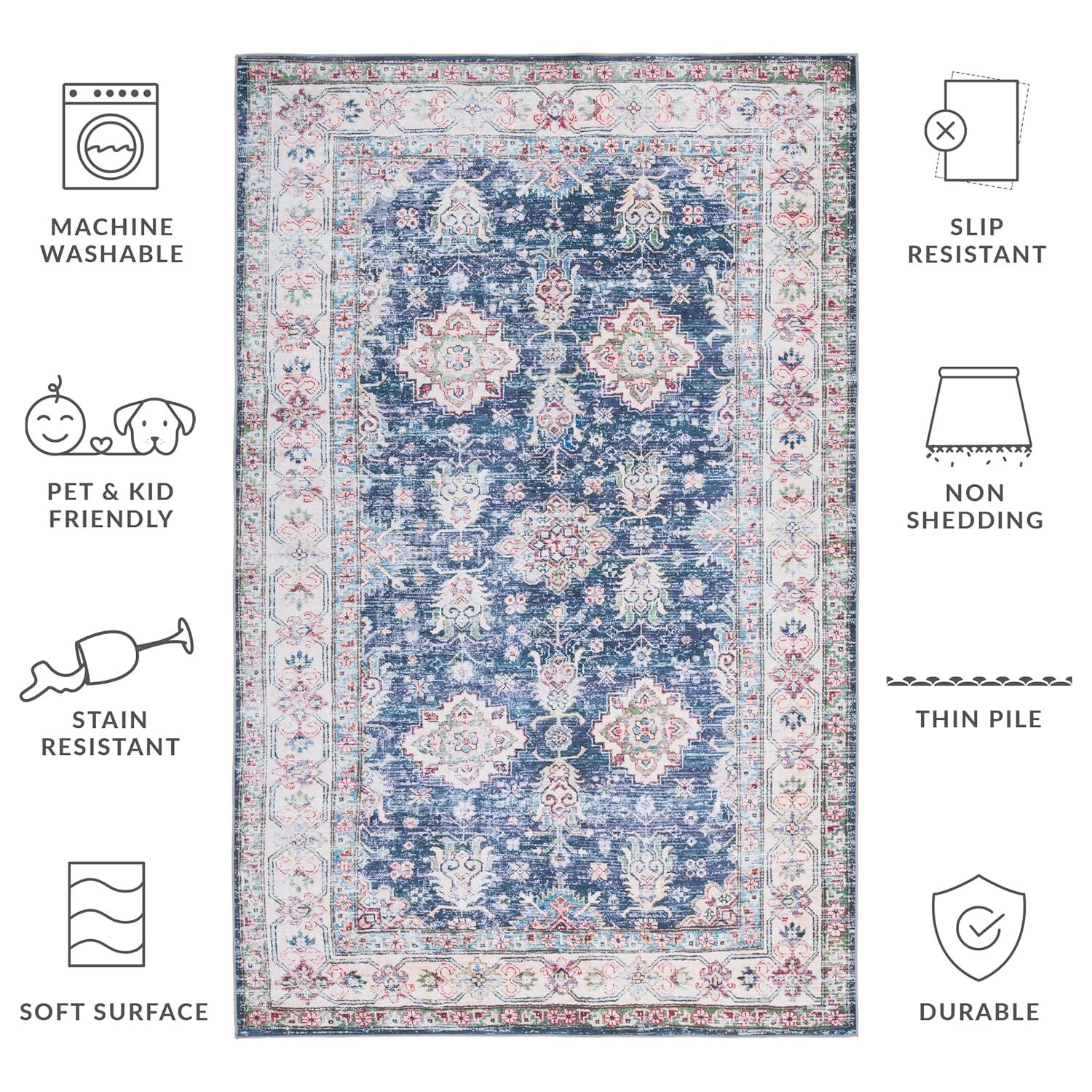 Tucson TSN196 Power Loomed Machine Washable Area Rug - Navy/Beige - 3'x5' - Safavieh.