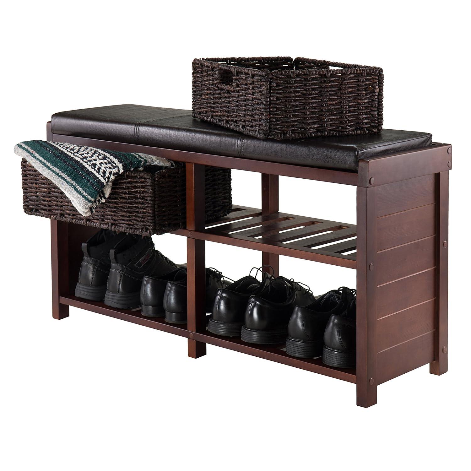Colin Entryway Storage Bench with Cushion Cappuccino - Winsome: Upholstered Wool, Wood Legs, Spot Clean
