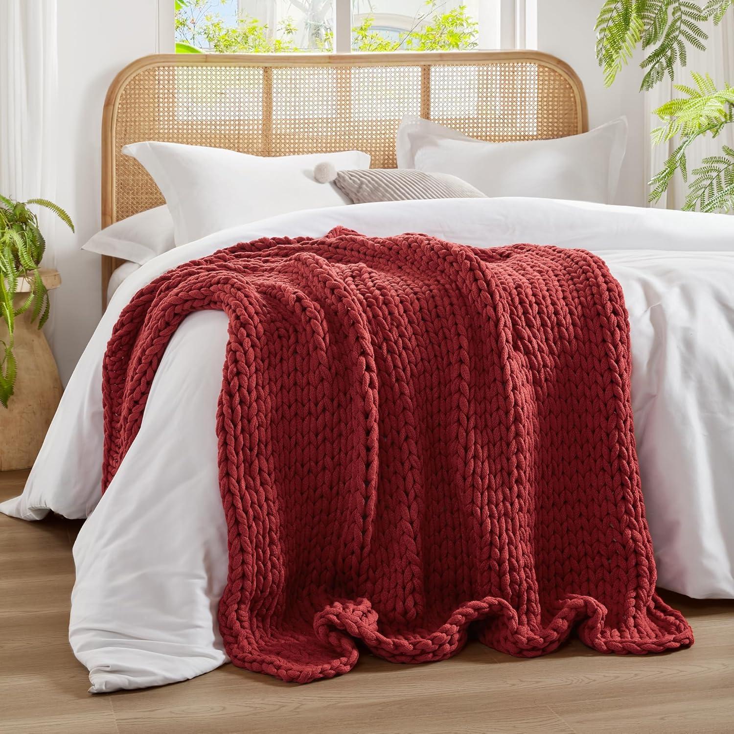 50"x60" Chunky Double Knit Handmade Throw Blanket Red - Madison Park