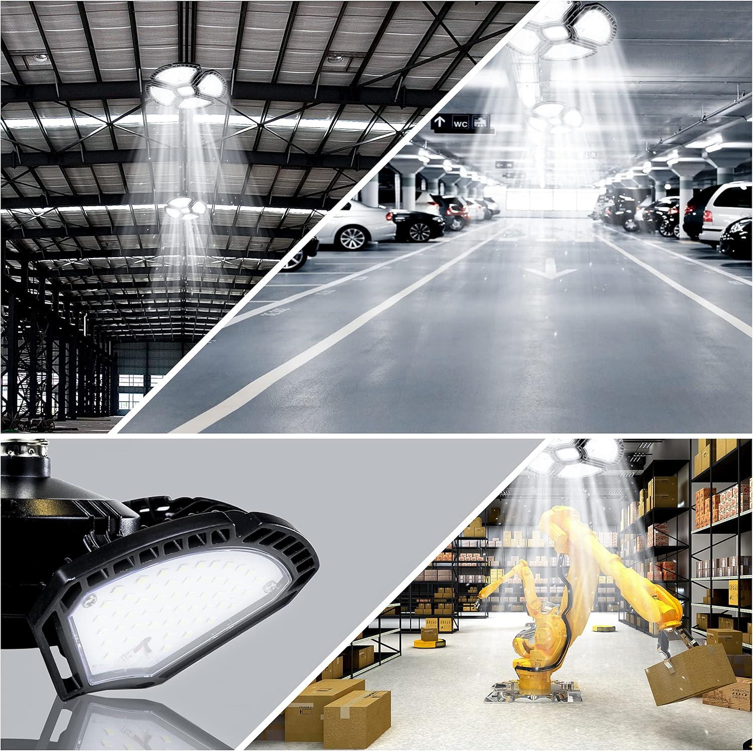 LED Garage Light,100W (900W Equivalent) 15000 Lumen 4-Head Deformable Ceiling Light, 5000K Daylight