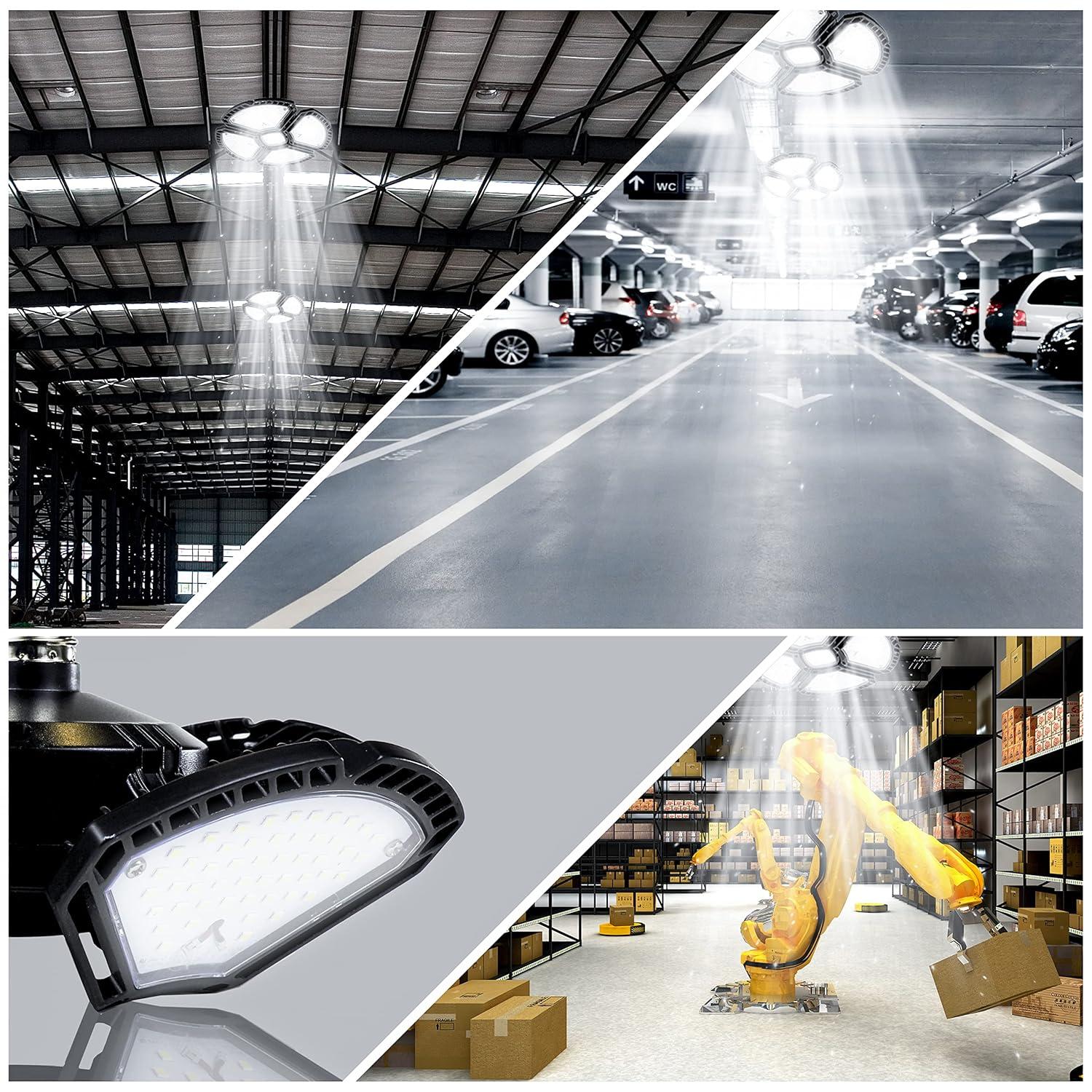 LED Garage Light,100W (900W Equivalent) 15000 Lumen 4-Head Deformable Ceiling Light, 5000K Daylight