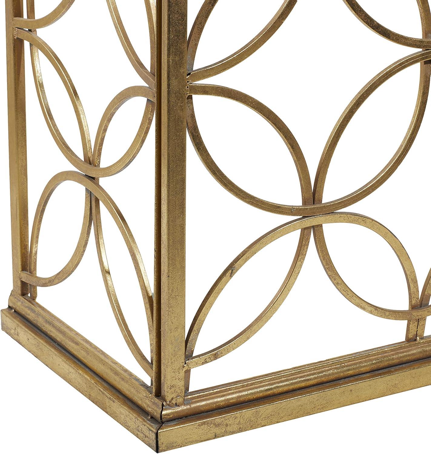 DecMode 47" x 32" Gold Metal Geometric Console Table with Mirrored Glass Top, 1-Piece