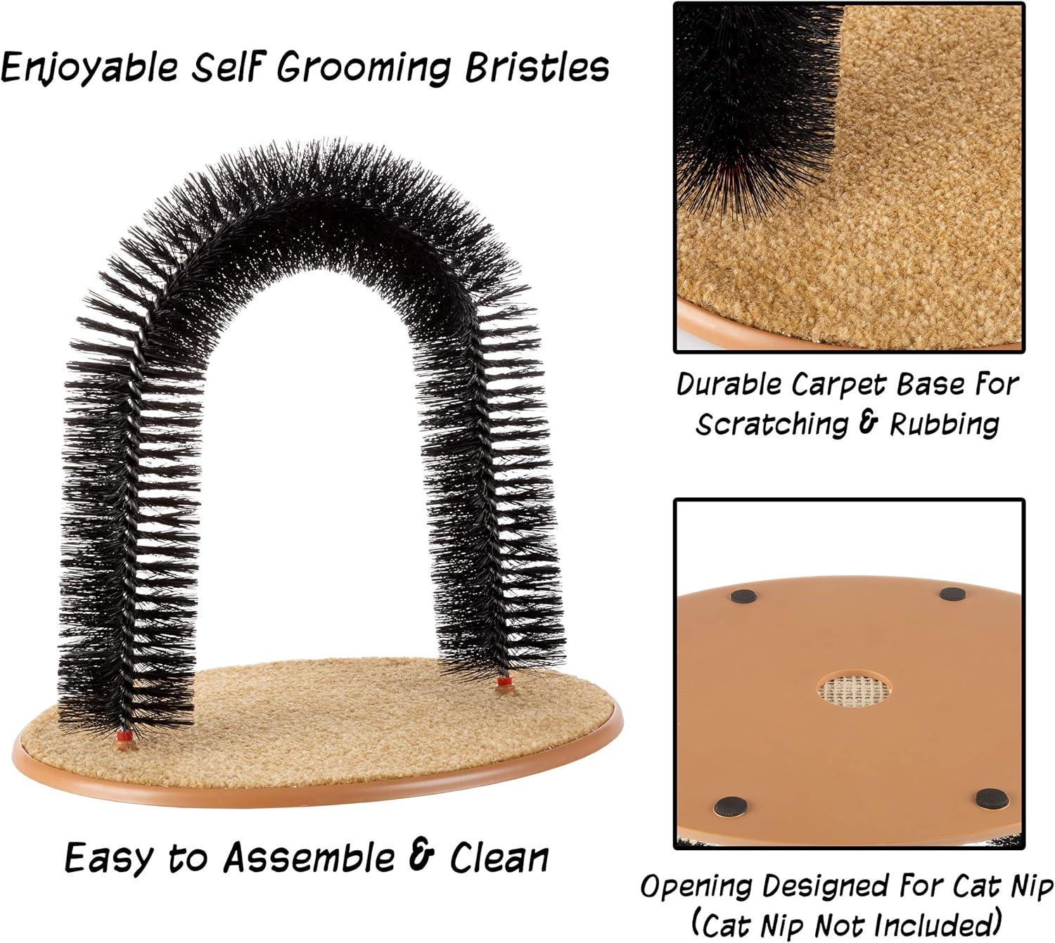 Cat Self-Groomer - Bristle Ring Brush Cat Arch with Carpeted Base, Back Scratcher and Massager for Controlling Shedding and Claws by PETMAKER (Black)