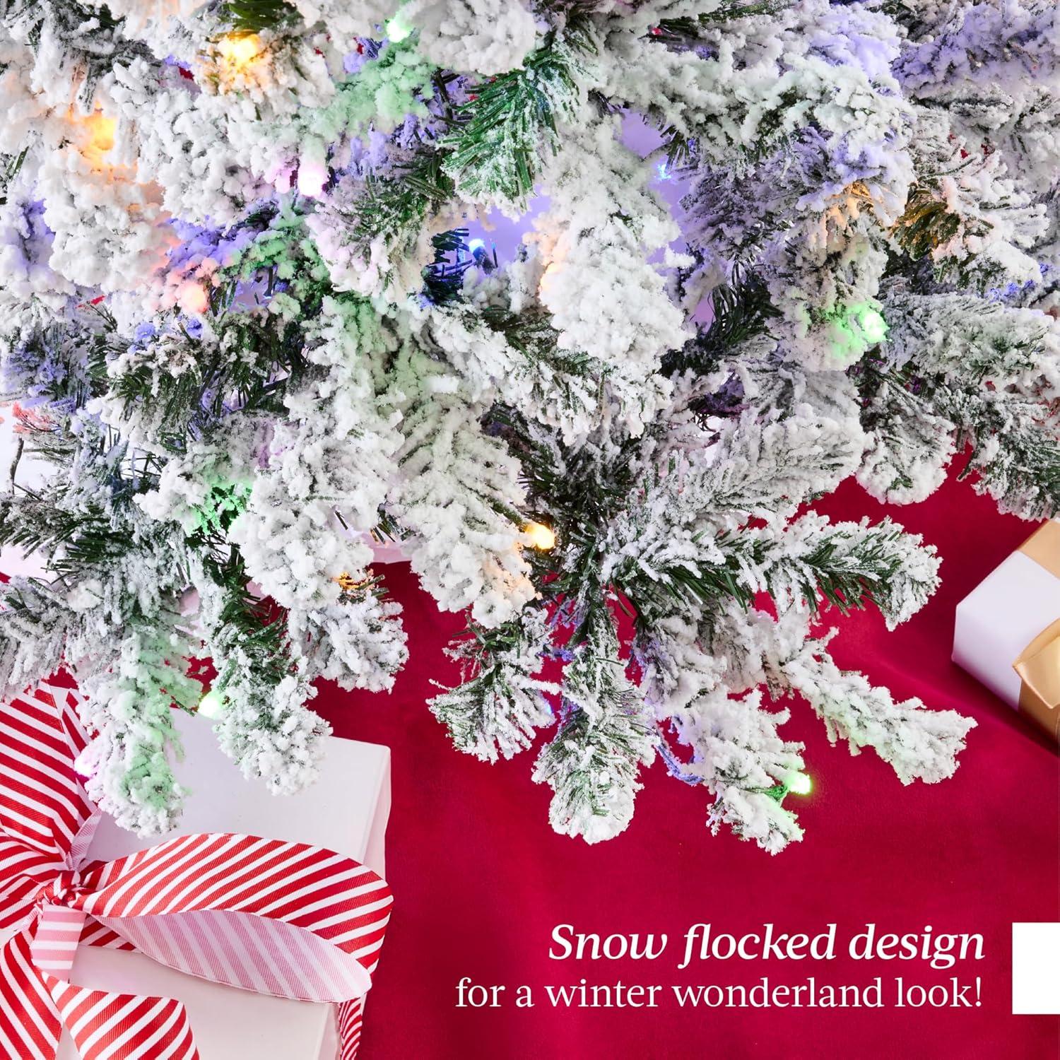 Best Choice Products 4.5ft Prelit Artificial Snow Flocked Pencil Christmas Tree 150 Multicolored/ Warm-White Light Modes