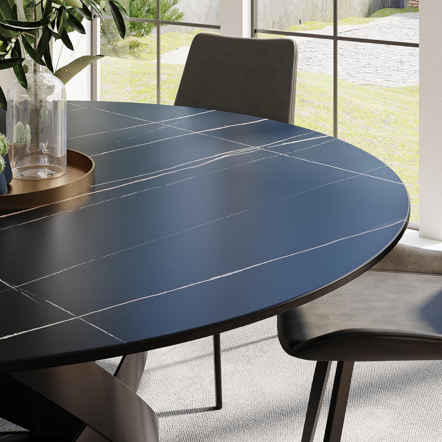 Black Round Sintered Stone Dining Table with Carbon Steel Base