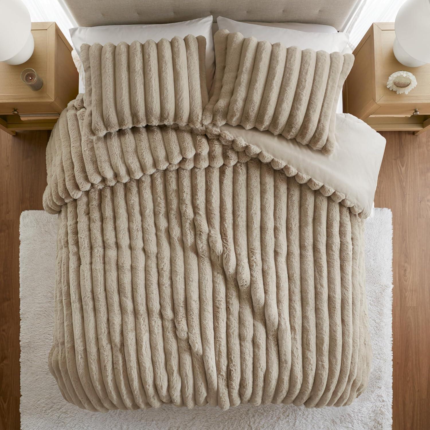 Madison Park Jasmine 3 Piece Ultrasoft Faux Fur Ribbed Comforter Set & Reviews | Wayfair