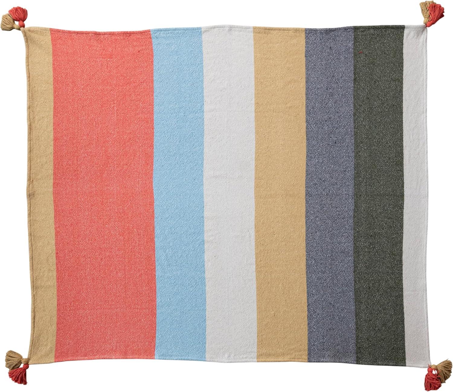 Creative Co-Op Woven Cotton Blend Throw with 8 Stripes and Tassels, Multicolor