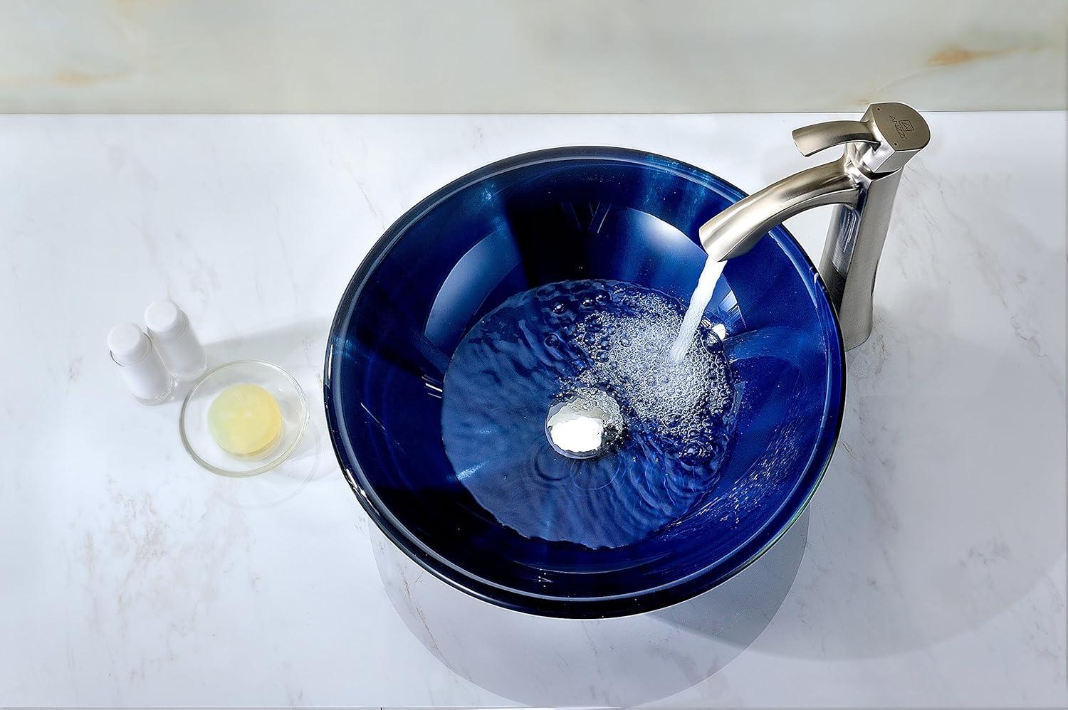 Anzzi LS-AZ051 Meno Series Deco-Glass Vessel Sink in Lustrous Blue