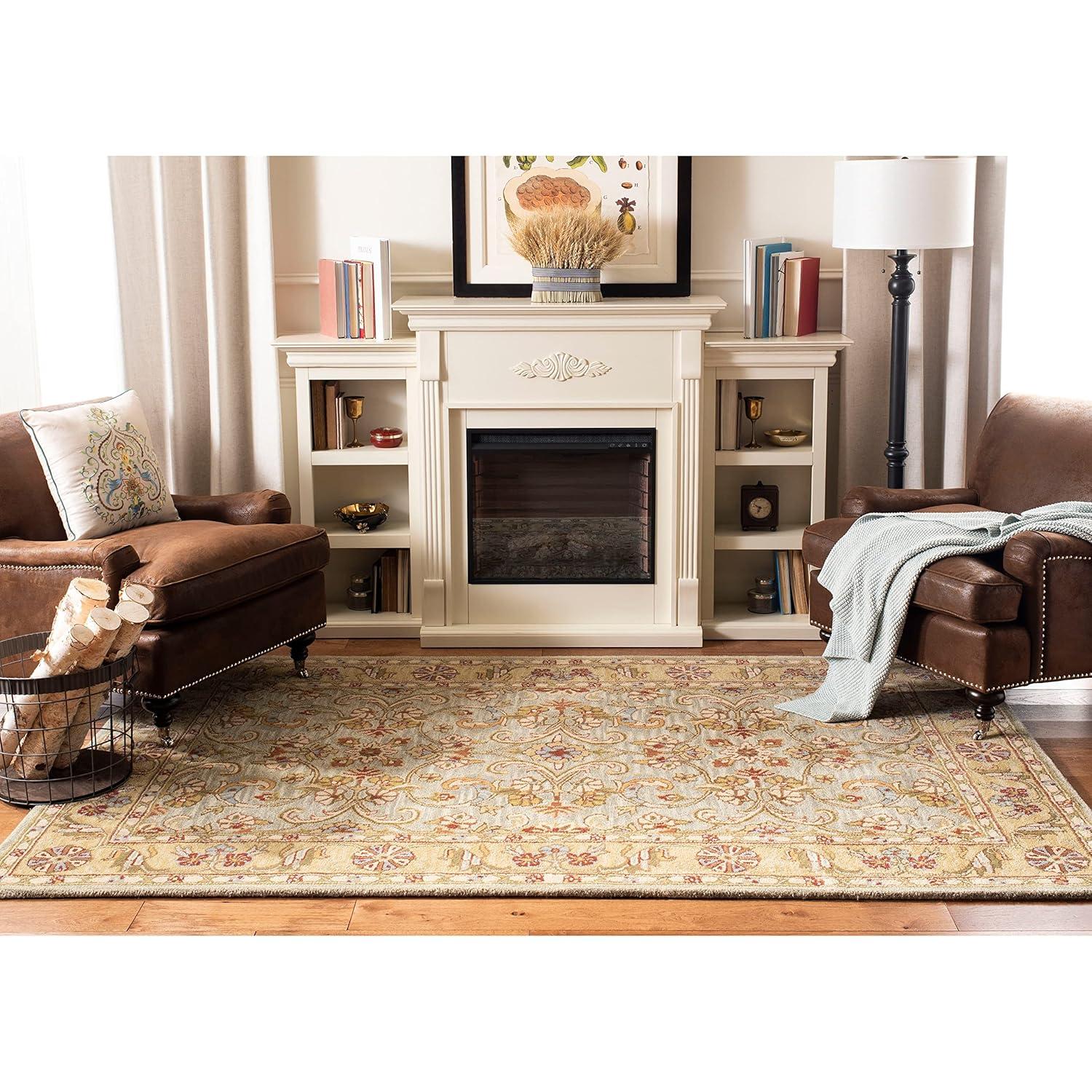 SAFAVIEH Classic Simonette Floral Wool Area Rug, Grey/Light Gold, 8'3" x 11'