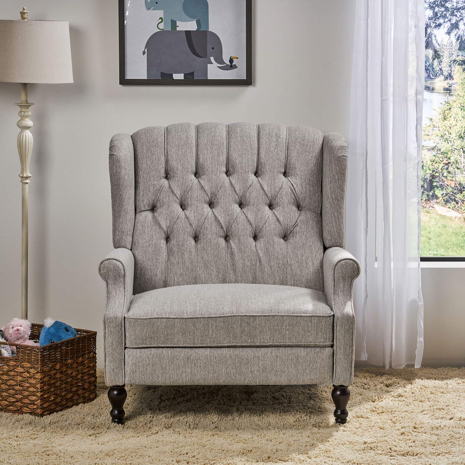 Apaloosa Oversized Wingback Press-Back Recliner Light Gray - Christopher Knight Home: Tufted, Nailhead Trim, Wood Legs