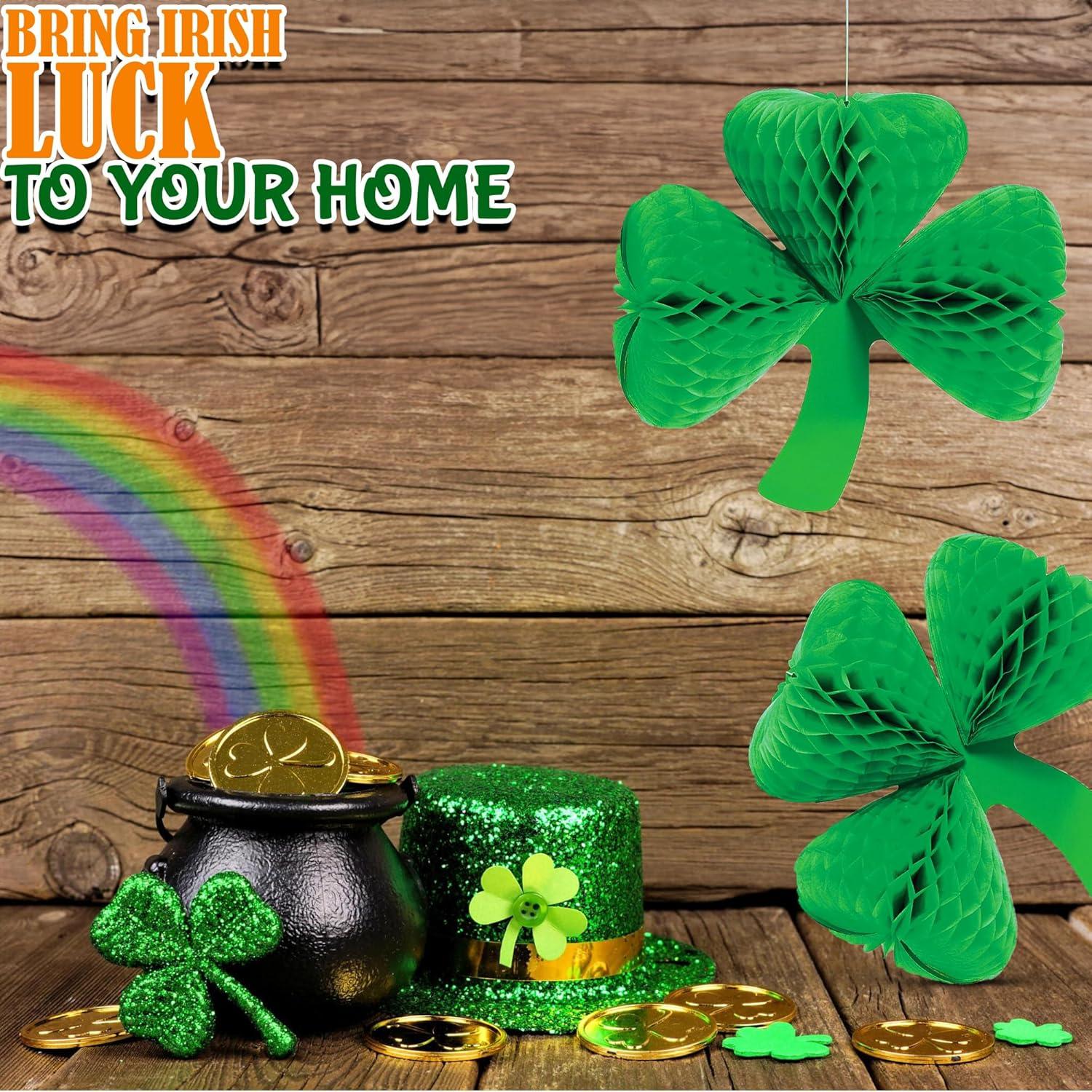 Green Tissue Paper Shamrock Hanging Decorations Set of 3