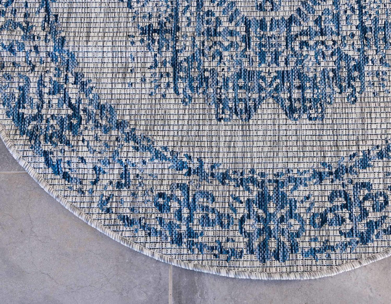 Unique Loom 4' 1 x 4' 1 Round Indoor/Outdoor Traditional Blue Area Rug