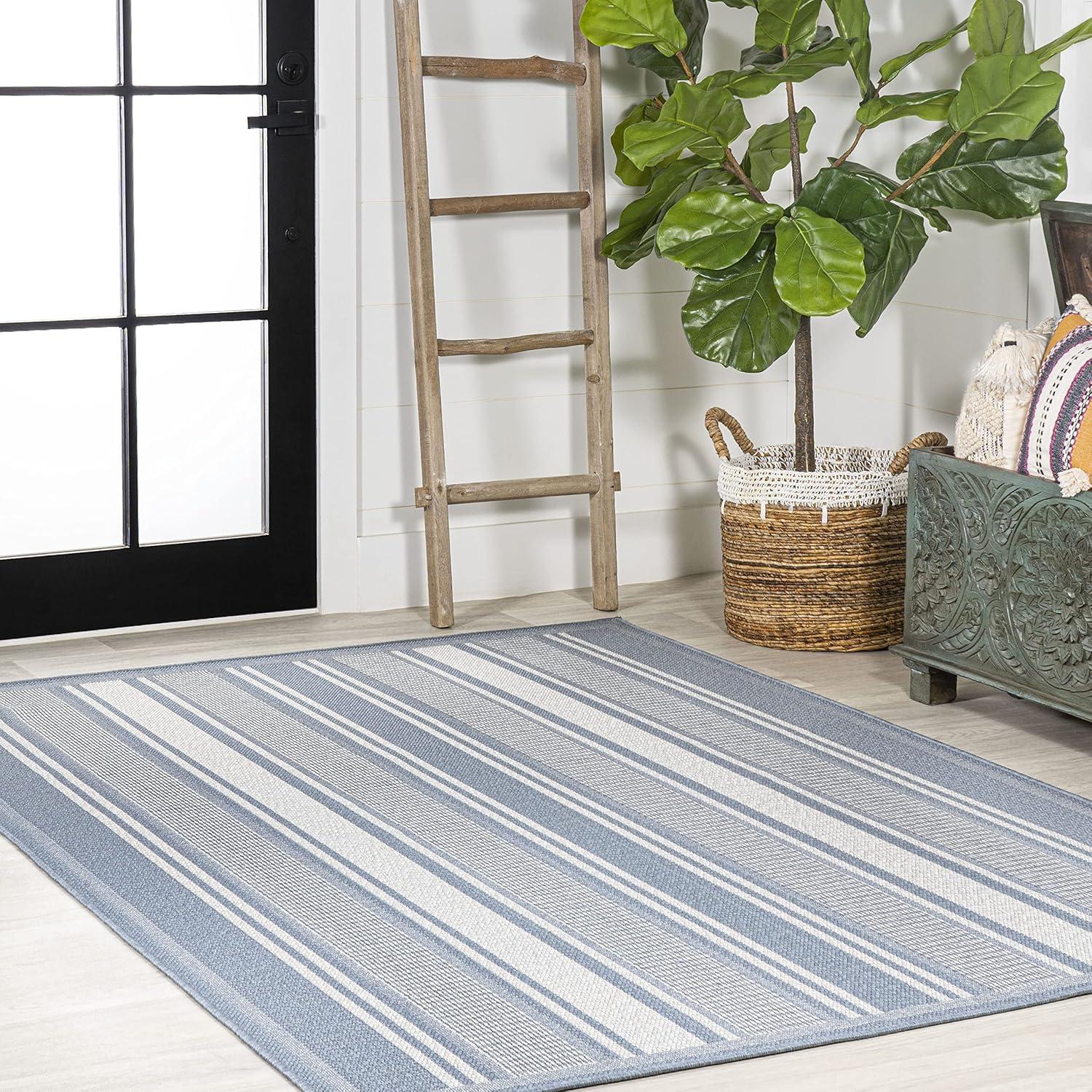 5' x 8' Haynes Modern Double Stripe Indoor/Outdoor Area Rug, Blue/Light Gray - JONATHAN Y