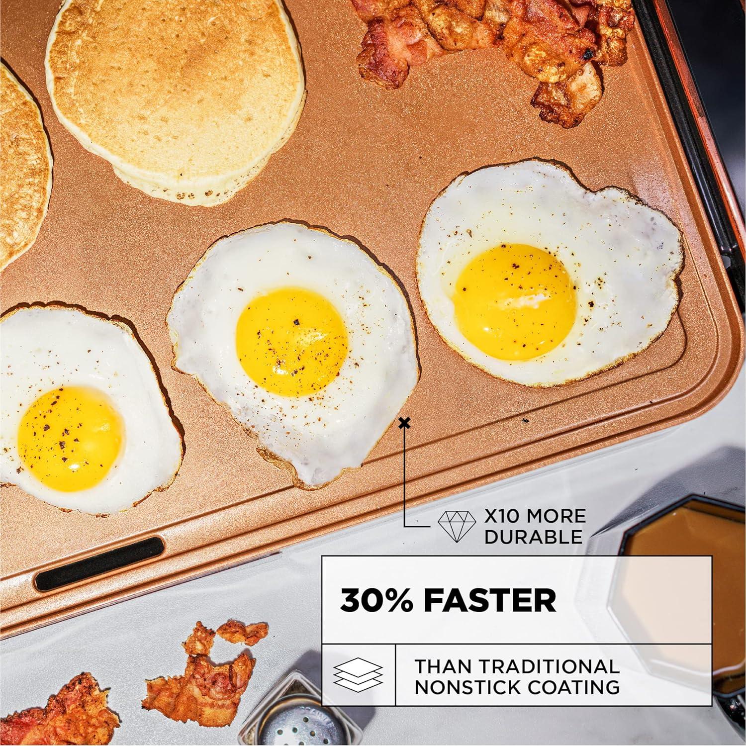 Extra Large Copper Ceramic Electric Griddle with Heat Resistant Handles