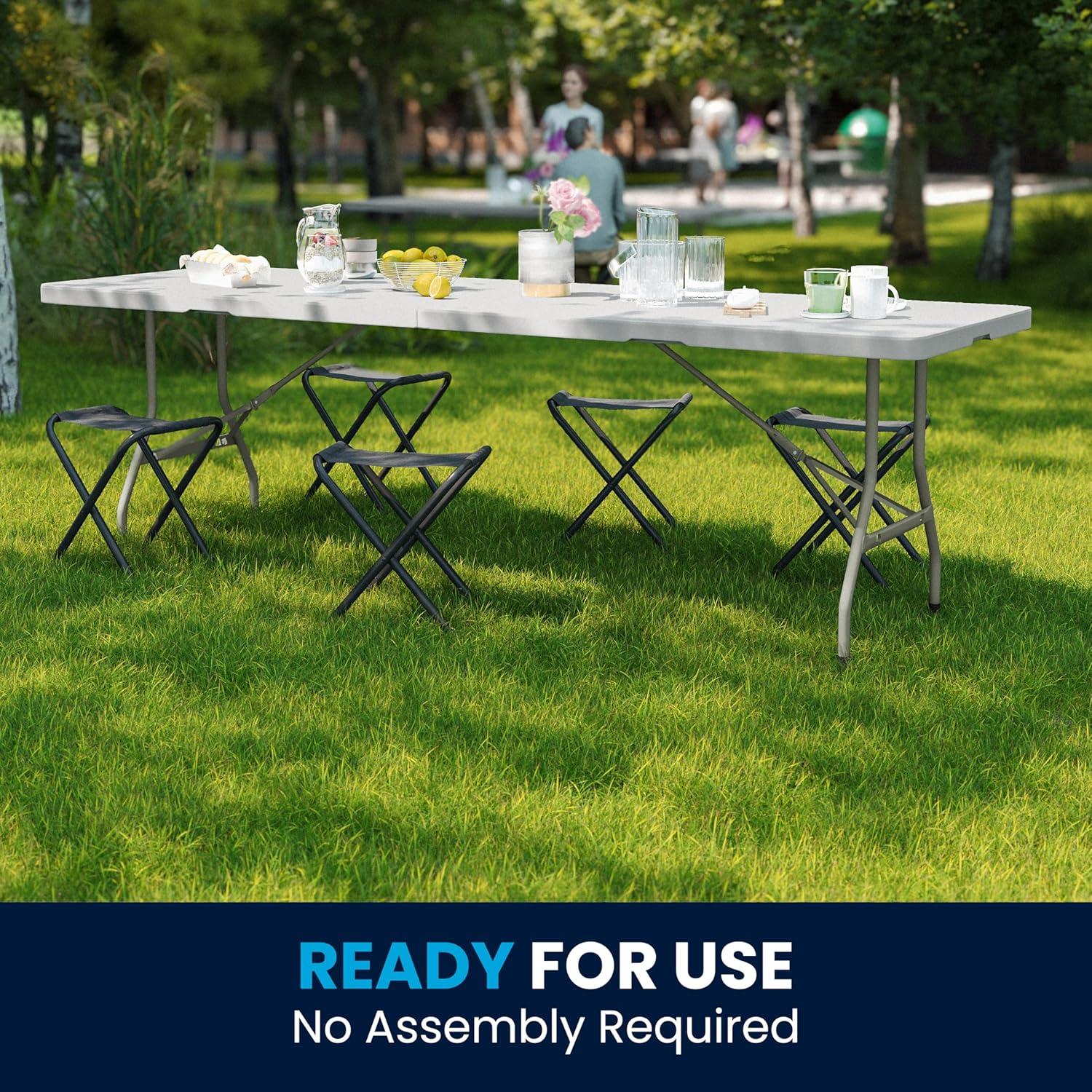 8-Foot Bi-Fold Plastic Banquet and Event Folding Table with Carrying Handle