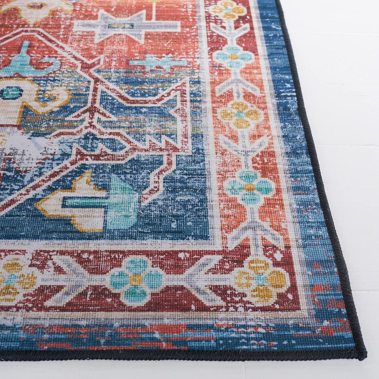Tucson TSN116 Power Loomed Machine Washable Area Rug - Blue/Rust - 6'x6' - Safavieh.