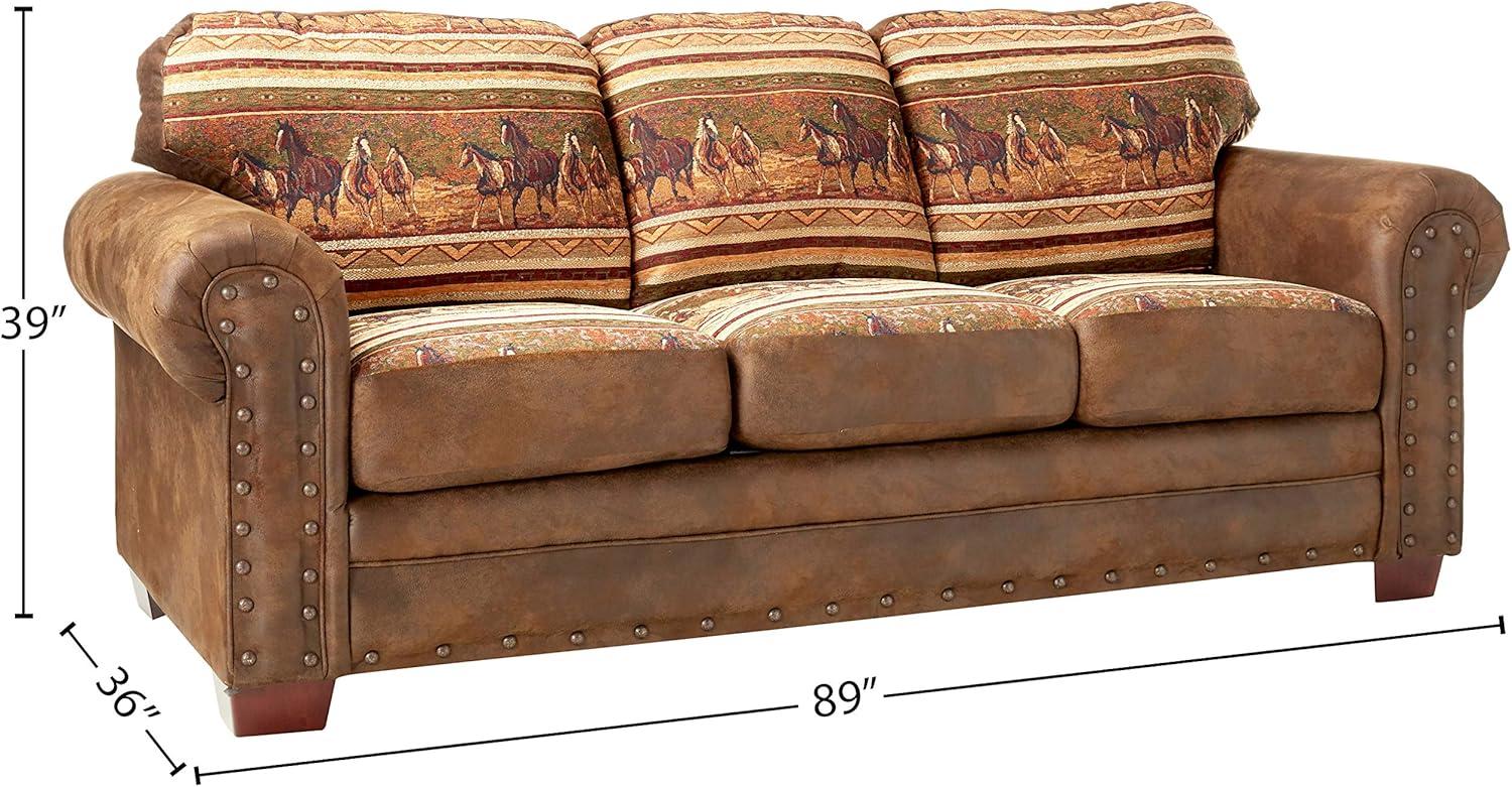 American Furniture Classics Traditional Microfiber Wild Horses Sofa in Brown