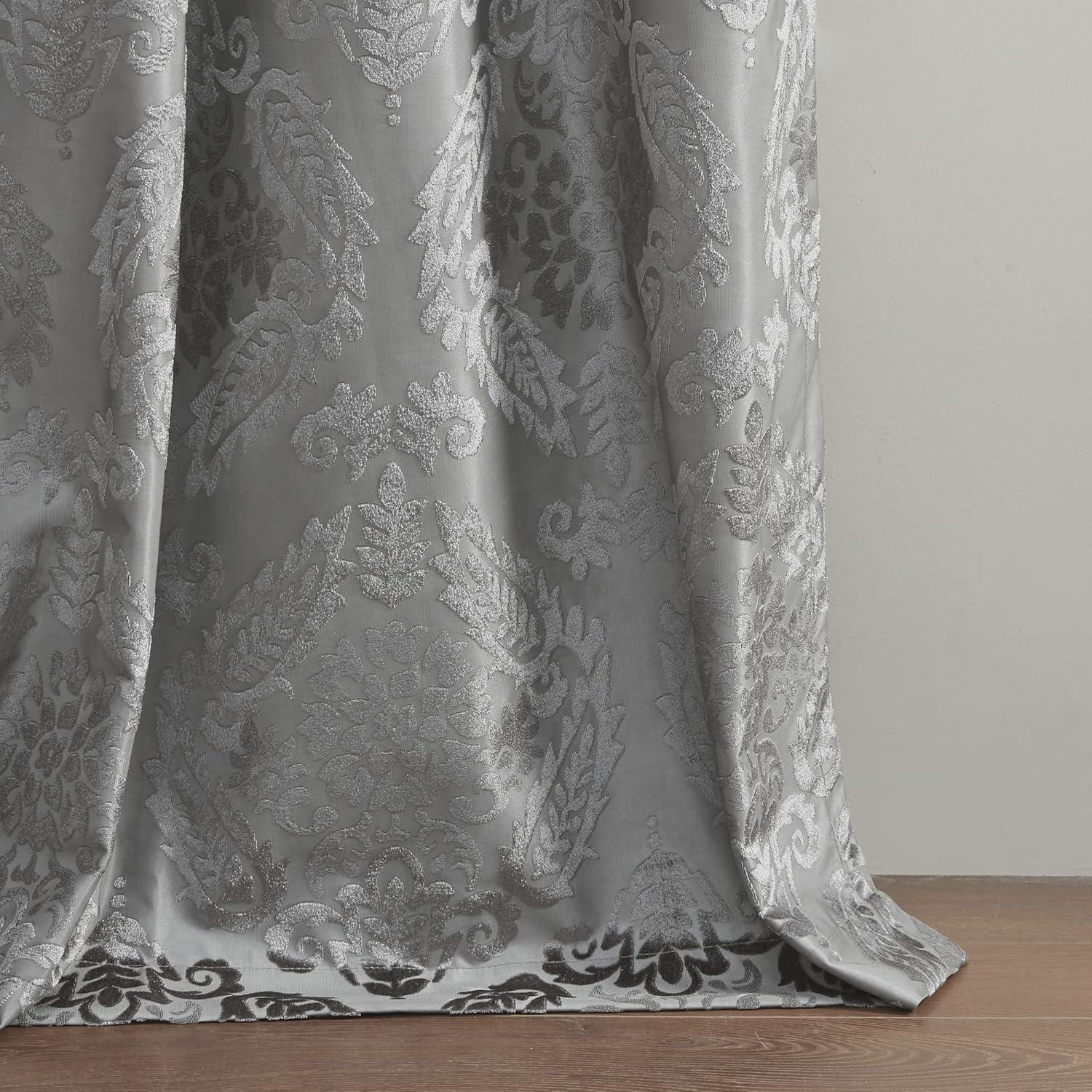 Amelia Knitted Jacquard Paisley Total Blackout Grommet Top Curtain Panel