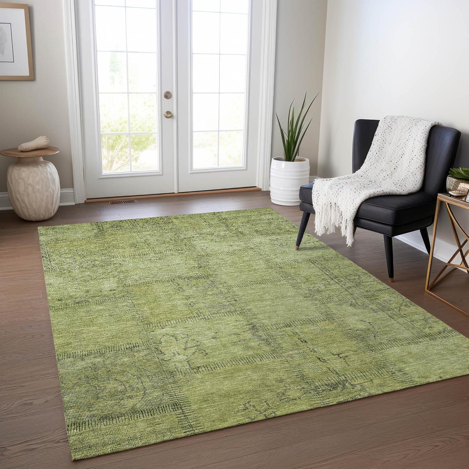 Fern Green Synthetic Flat Woven Indoor Outdoor Rug