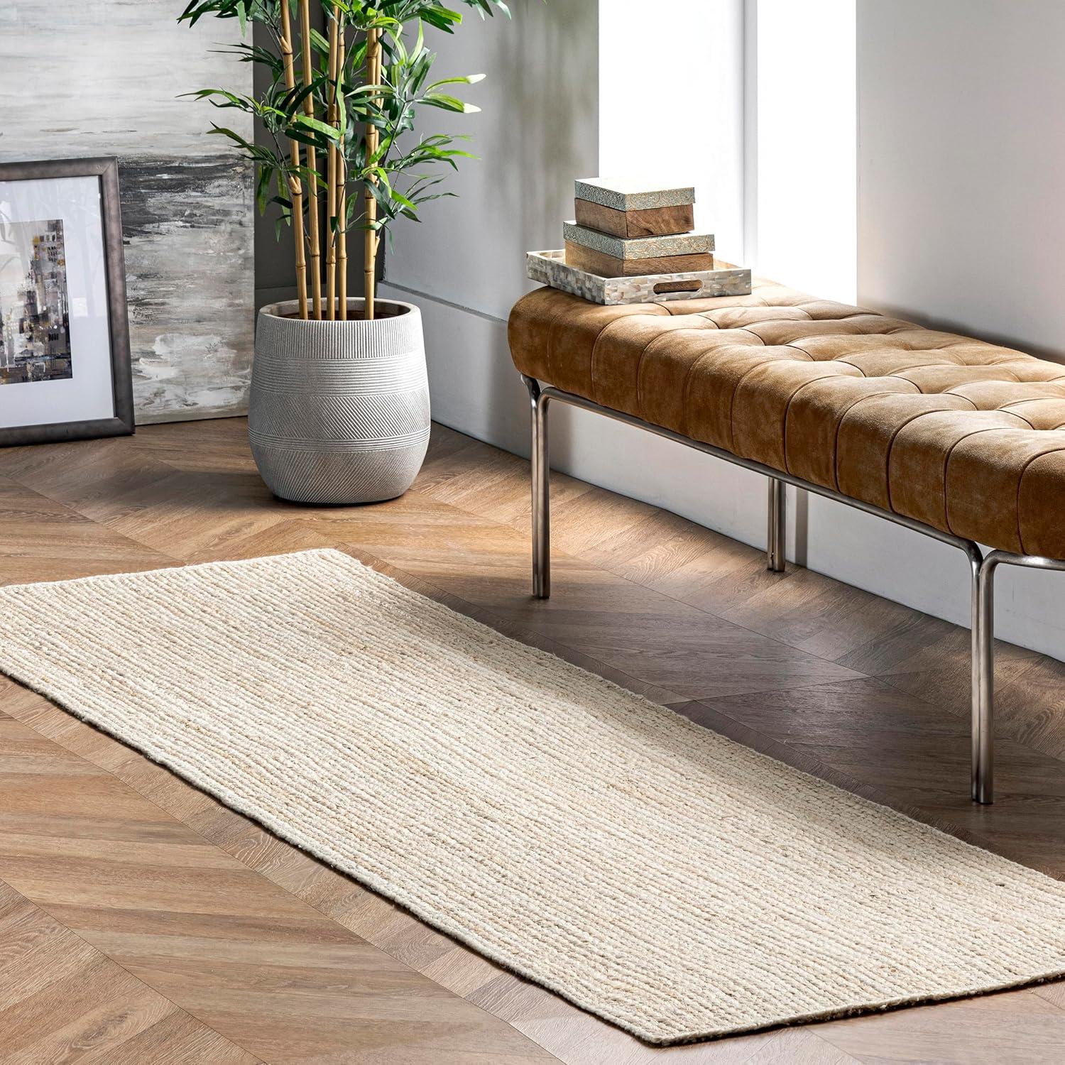 2'6"x14' Runner Hand Woven Rigo Jute Area Rug Off White - nuLOOM: Farmhouse Style, Low Pile, Indoor Use