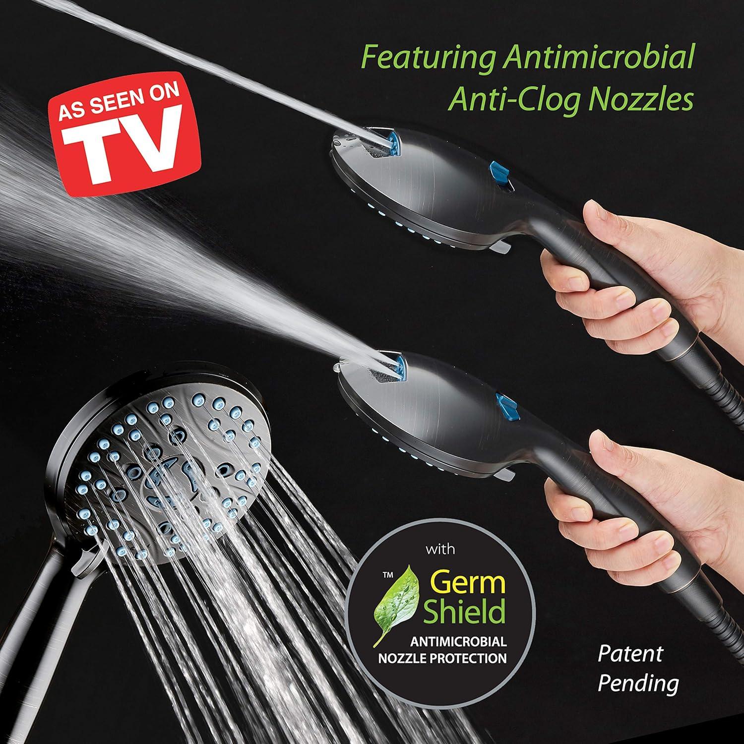 Hotel Spa AquaCare As-Seen-On-TV High Pressure Handheld/Rain 80-mode 3-way Shower Head Combo with Adjustable Arm - Anti-clog Nozzles, Tub & Pet Power Wash, 6 ft. Hose, ORB Bronze Finish