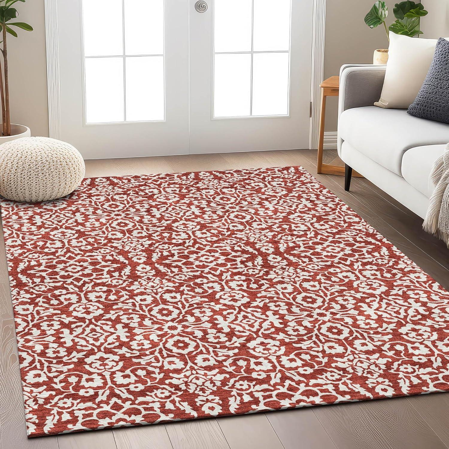 Red and White Synthetic Flat Woven Rectangular Rug 2'6" x 3'10"