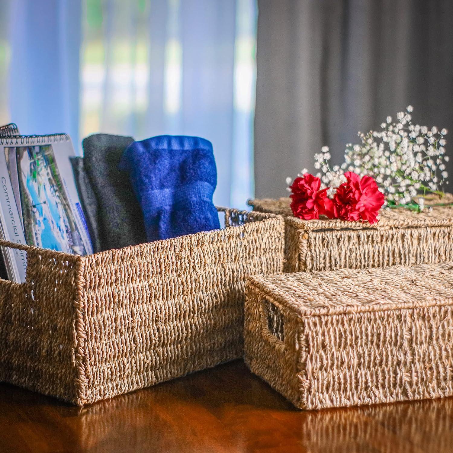 3 Piece Rectangular Seagrass Basket Set