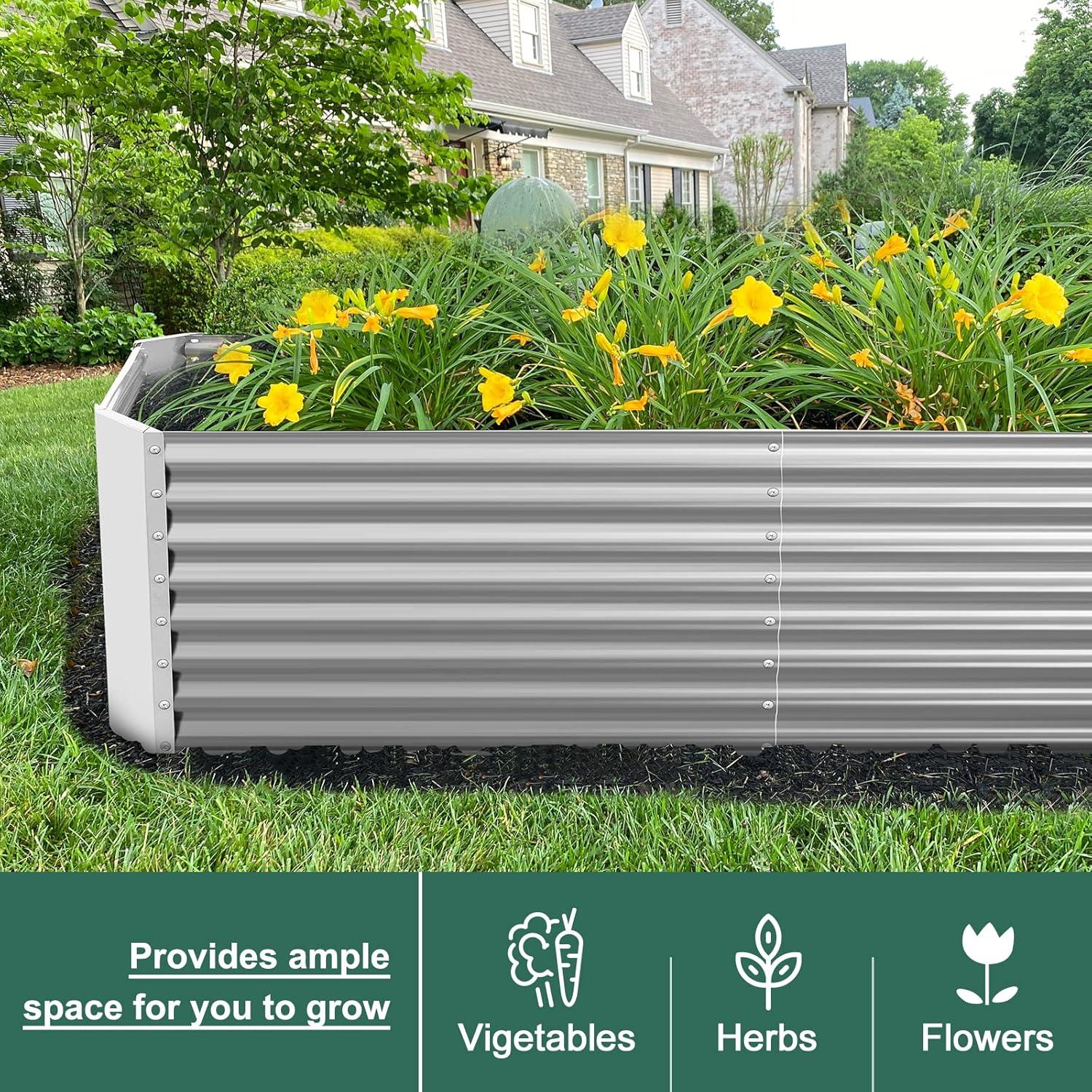 Large Silver Galvanized Steel Raised Garden Bed Kit