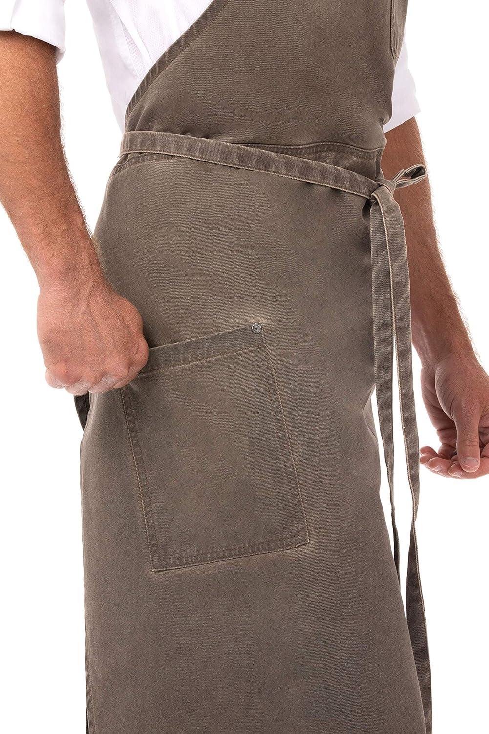 Earth Brown Cotton Adjustable Bib Apron with Pockets