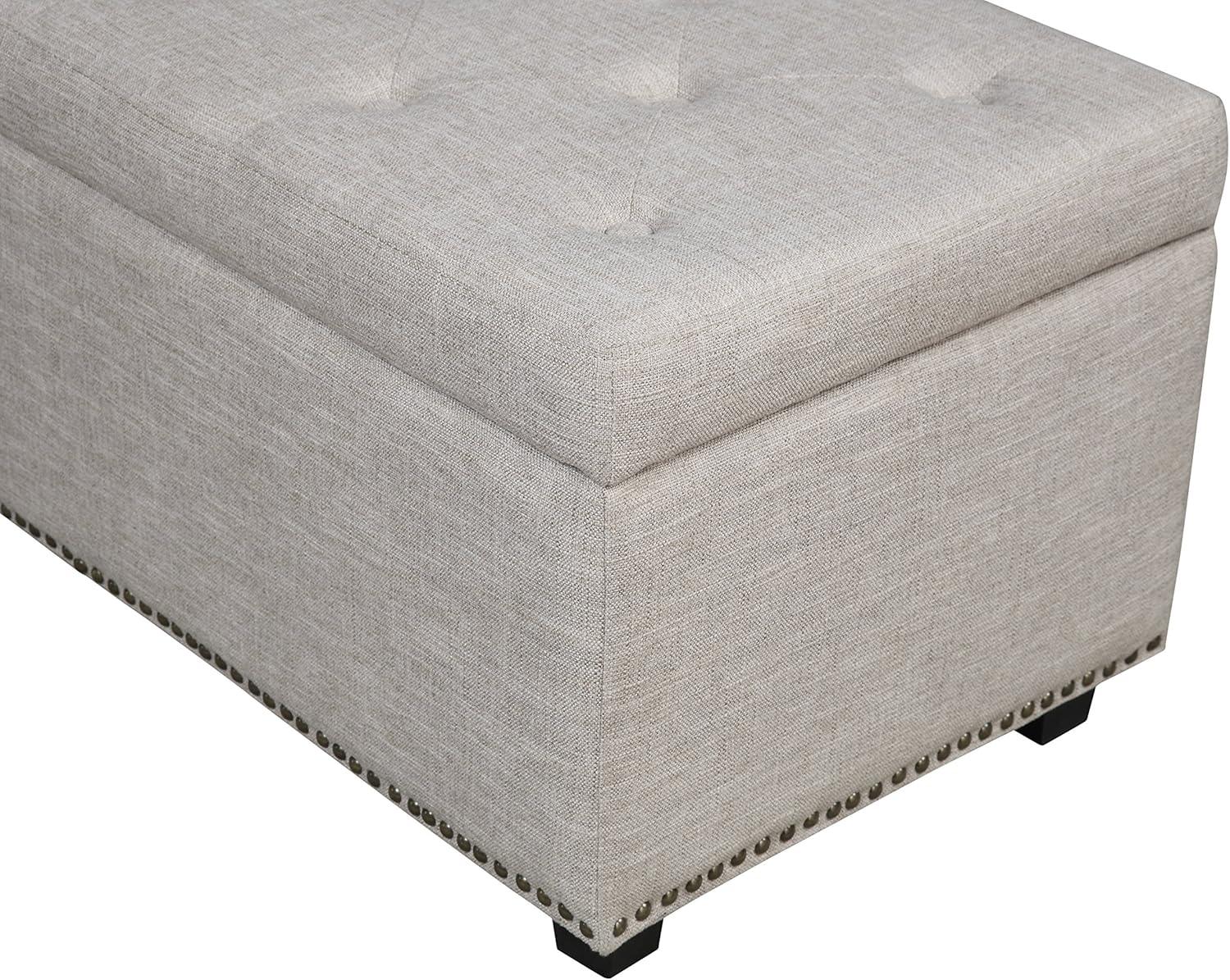 Natural Tufted Linen Rectangular Storage Ottoman Bench