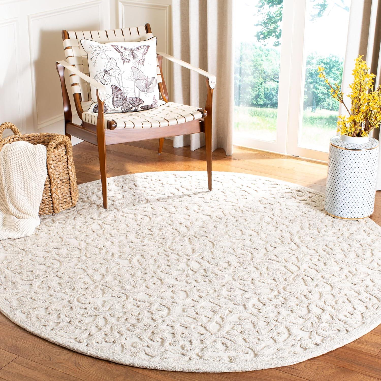 Trace TRC103 Hand Tufted Area Rug - Camel/Ivory - 6' Round - Safavieh.