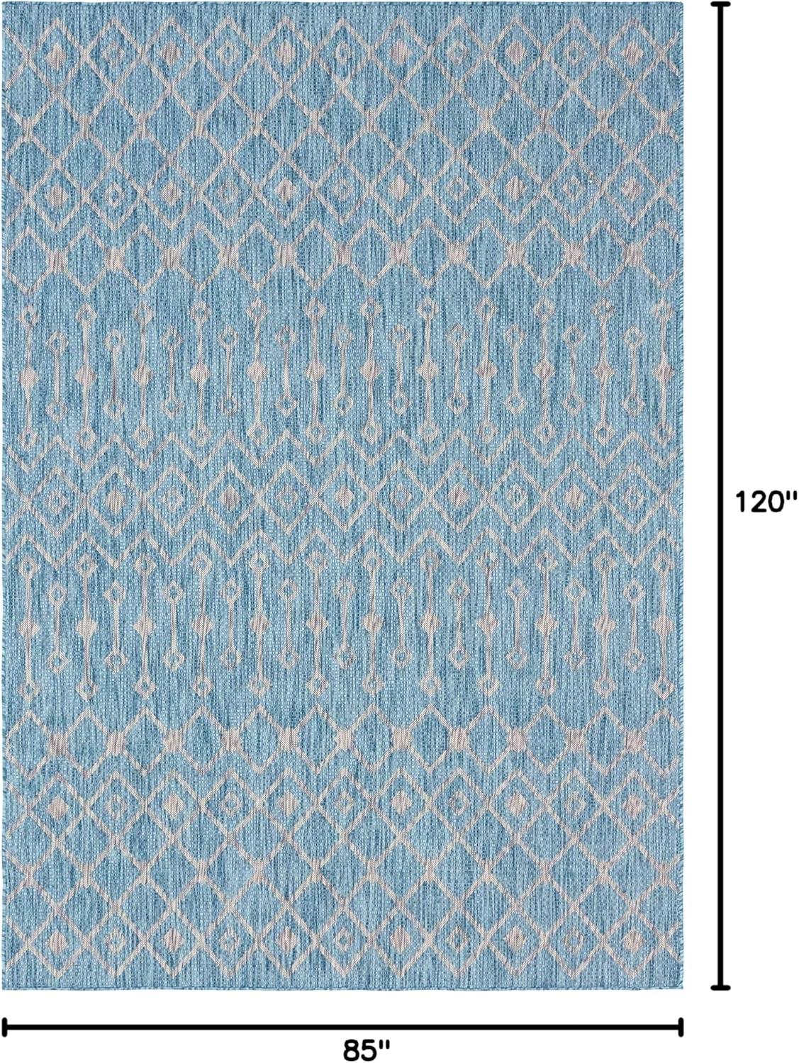 Unique Loom Outdoor Trellis Collection Area Rug - Tribal Trellis (7' 1" x 10' Rectangle Aqua/Ivory)