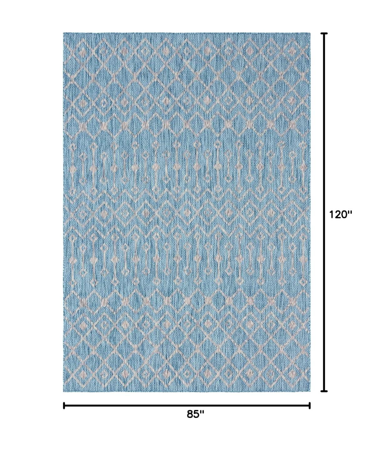 Unique Loom Outdoor Trellis Collection Area Rug - Tribal Trellis (7' 1" x 10' Rectangle Aqua/Ivory)