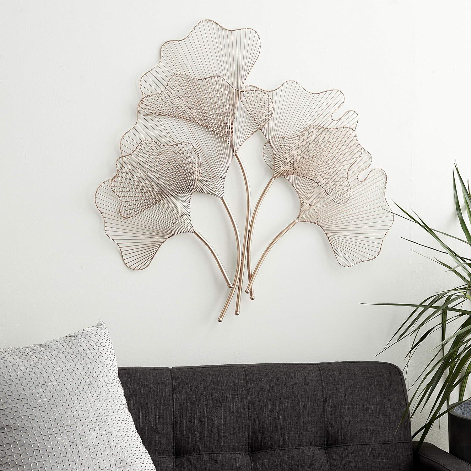 Large Copper Metal Ginkgo Leaf Wall Sculpture