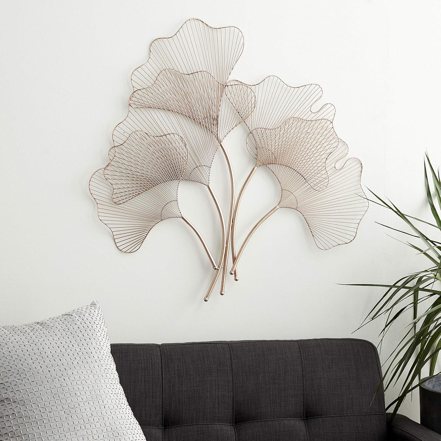 Deco 79 Metal Floral Home Wall Decor Ginkgo Leaf Wire Wall Sculpture, Wall Art 35" x 1" x 34", Copper