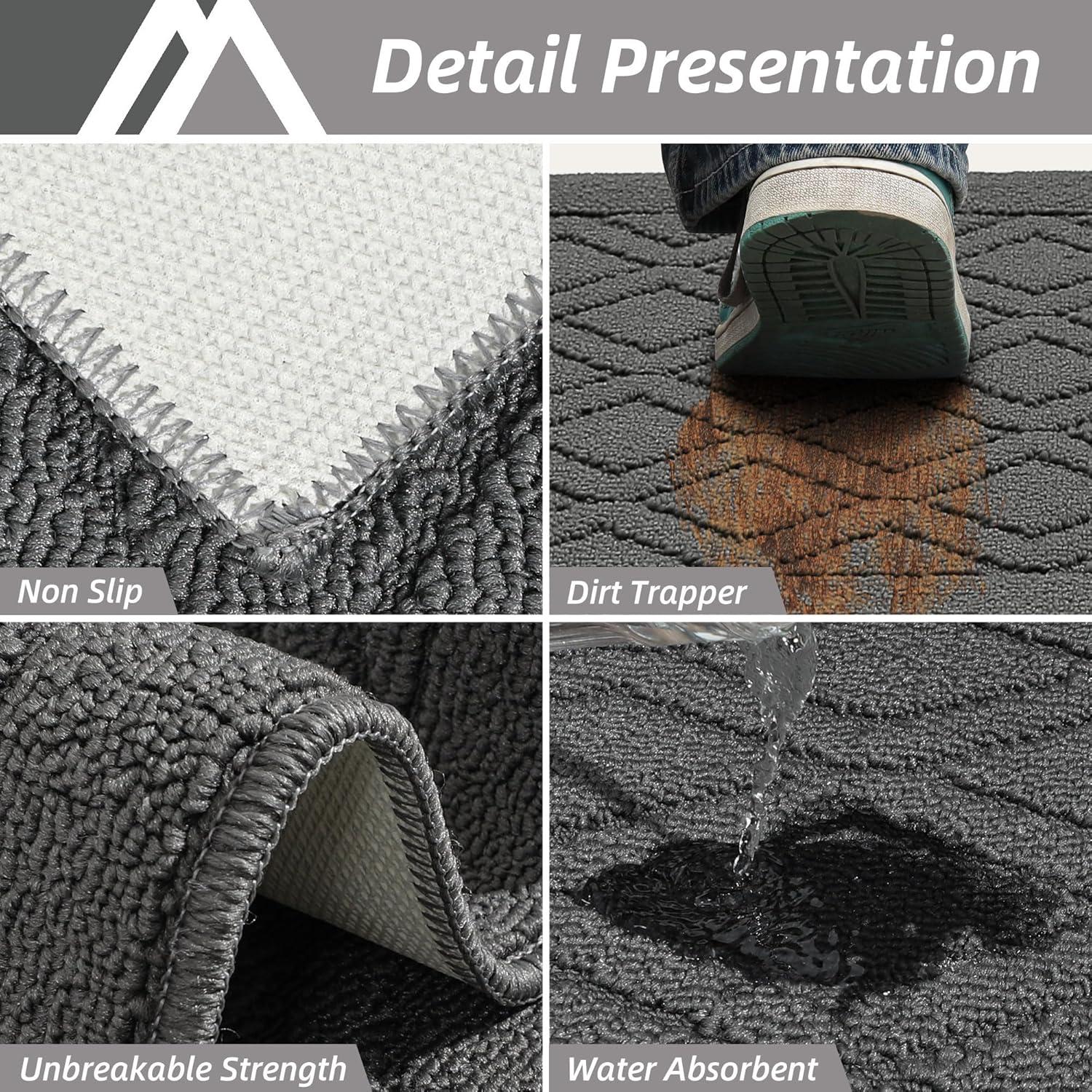 FloorHug Kitchen Rugs and Mats 2 PCS, 20"x30"+20"x48", Absorbent and Stain-Resistant Kitchen Mats Non-Slip, Kitchen Runners Machine Washable, Rugs for Kitchen, Laundry Room, Entrance, Grey