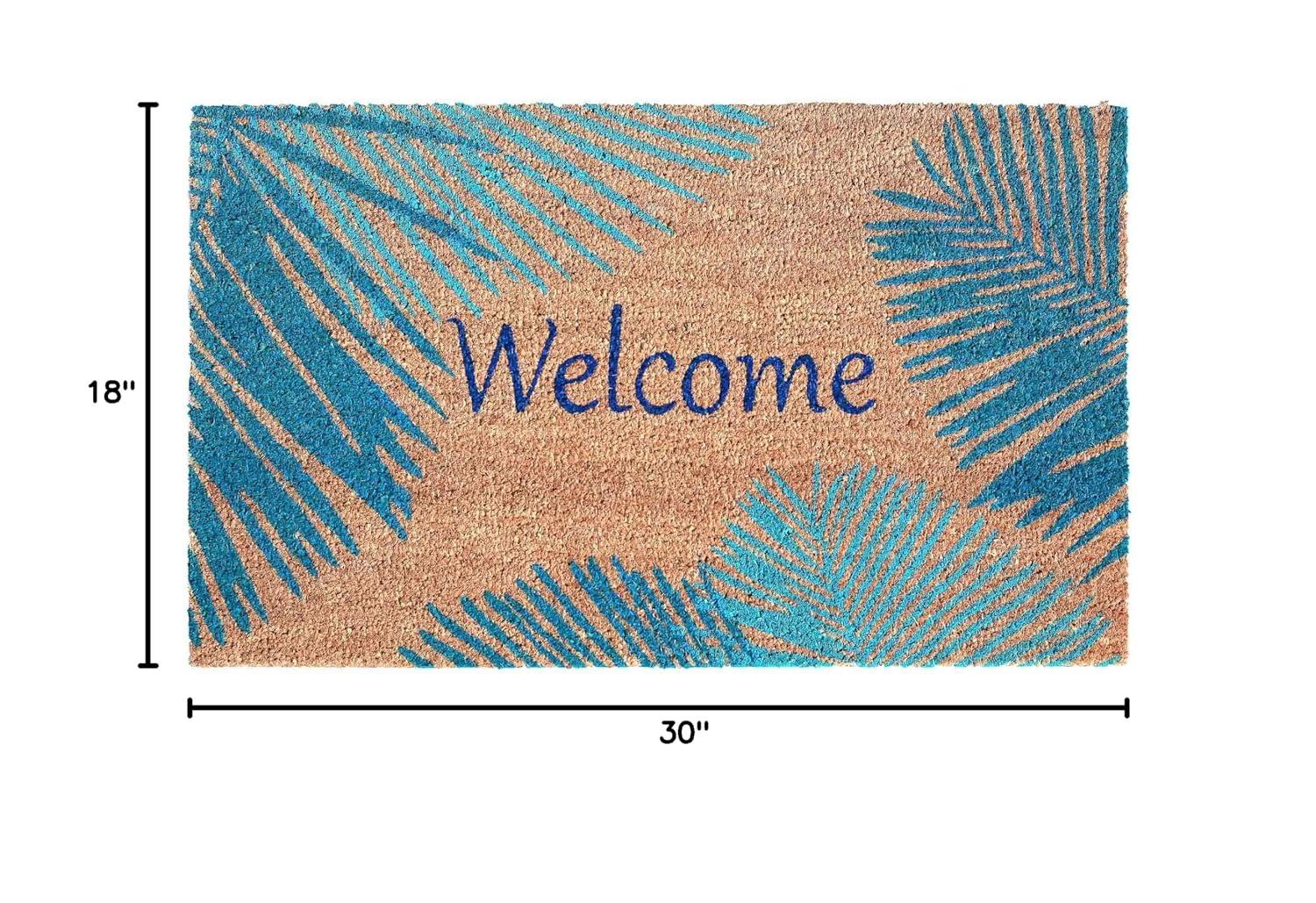 Blue Palm Border Coir Outdoor Welcome Mat