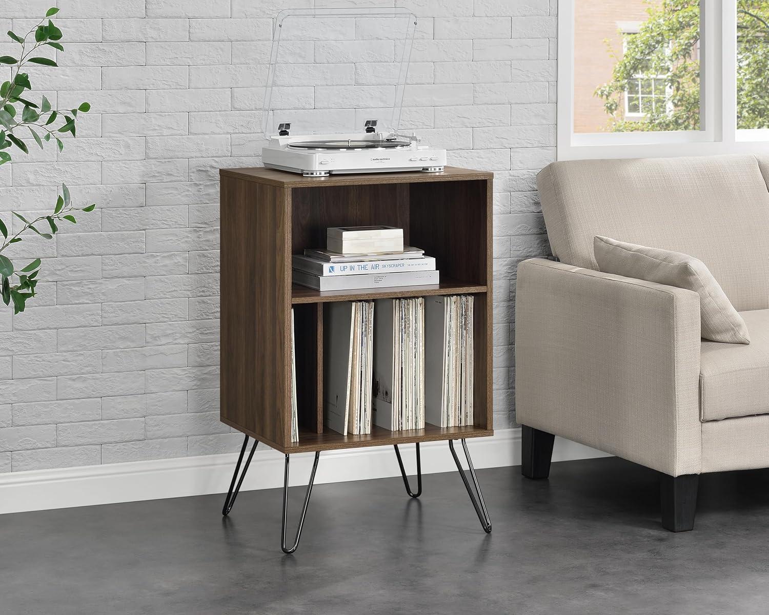 Mid-Century Modern Walnut Turntable Stand with Hairpin Legs