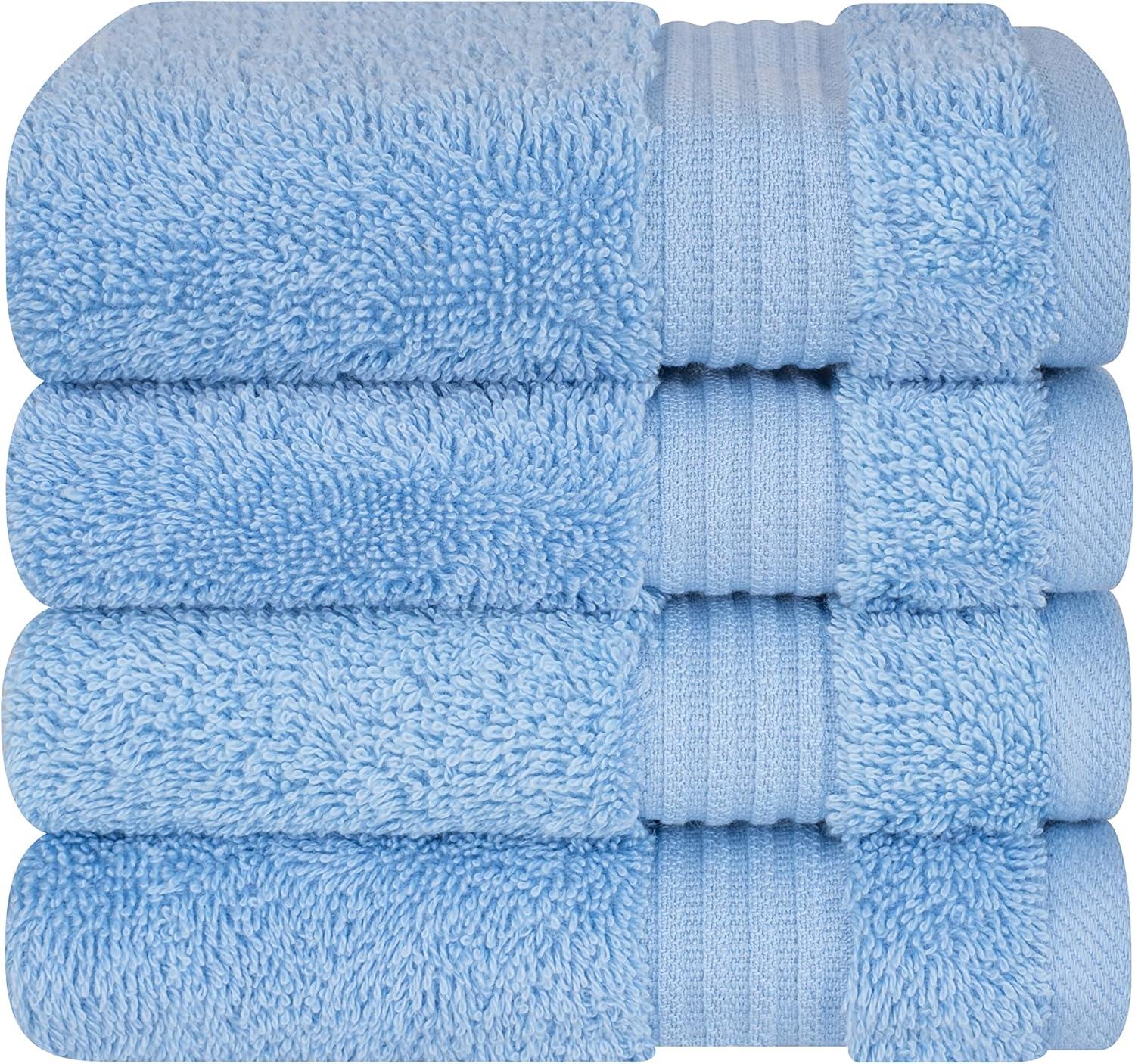 Quick-Dry, Soft & High Absorbent Washcloths Towels 13"x13" Cotton Turkish Bath Towel Set of 4 | Daily Use 100% Cotton Towels for Bathroom, Gym & More | Bathroom Towels Set (4 Pcs, Blue)
