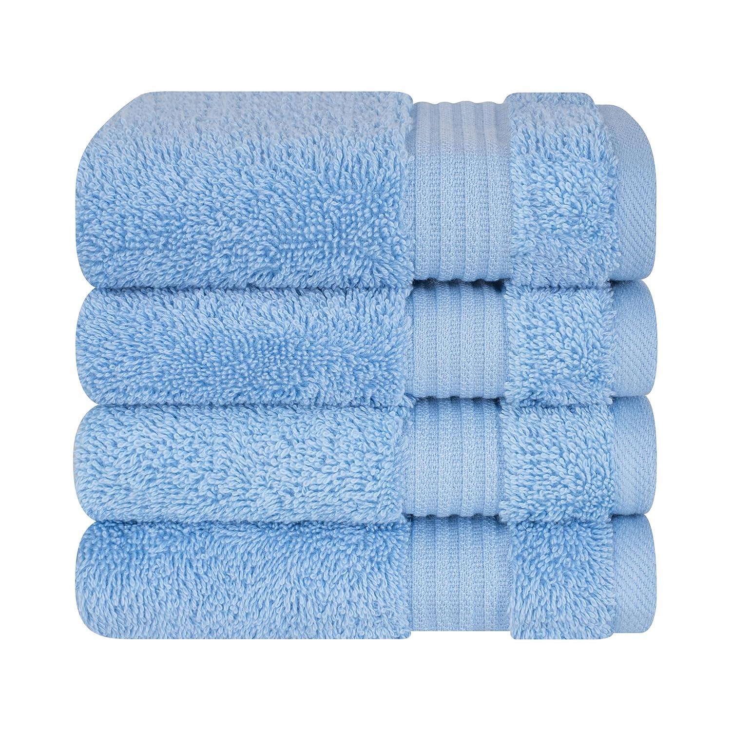 Cotton Paradise 100% Cotton Turkish Washcloth Set for Bathroom, 4 Piece Soft Absorbent Small Hand Face Towels Wash Rags, Sky Blue