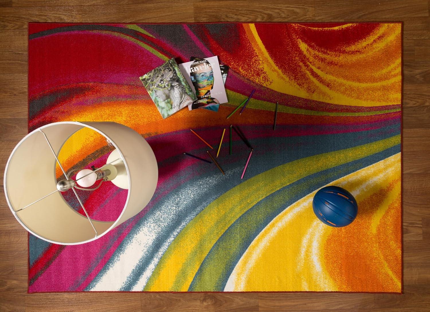 World Rug Gallery Modern Contemporary Waves Multicolored Non-slip (Non-skid) Area Rug - Multi 5'3" x 7'3"