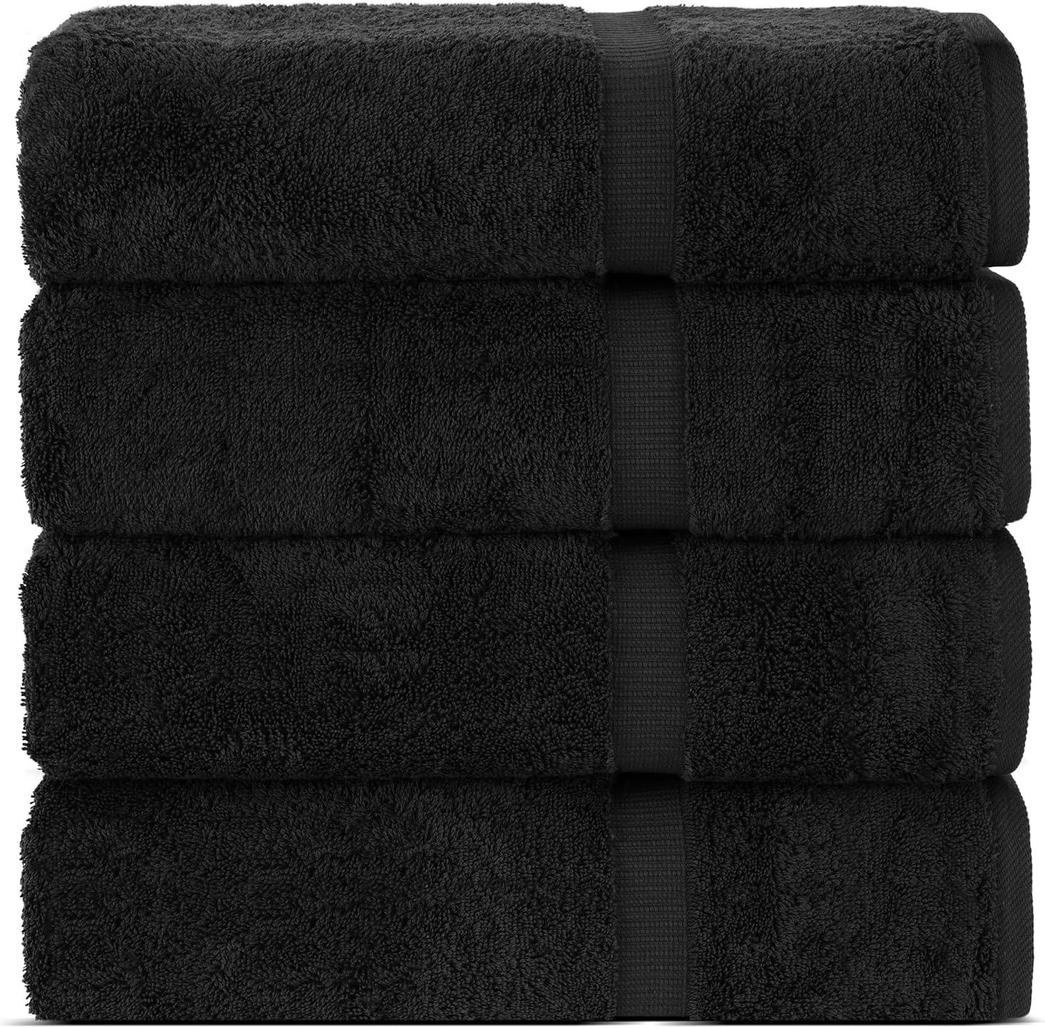 Luxury Hotel & Spa Ultra Soft Hand Towels 100% Turkish Cotton - Black - Set of 4