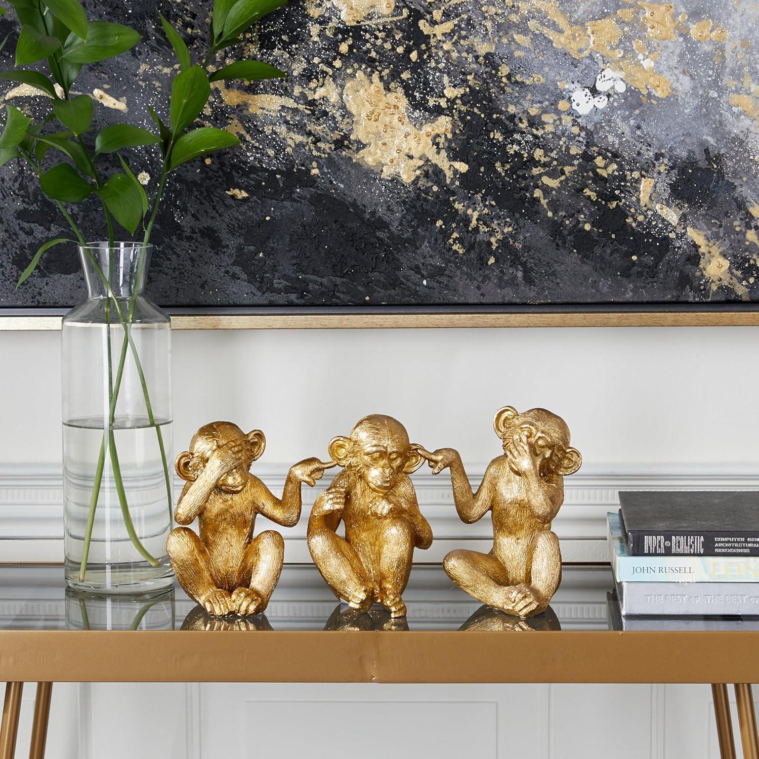 6", 6", 6"H Gold Polystone See No Evil Monkey Sculpture, by DecMode (3 Count)