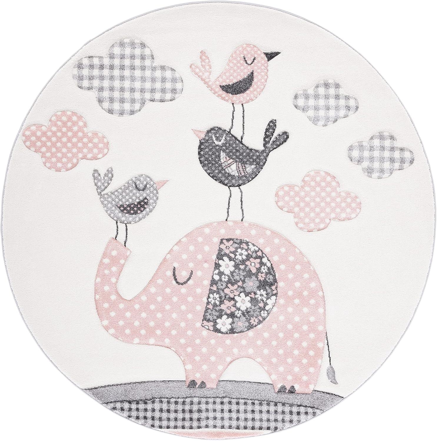 Carousel Kids CRK127 Power Loomed Area Rug - Pink/Ivory - 3' round - Safavieh.