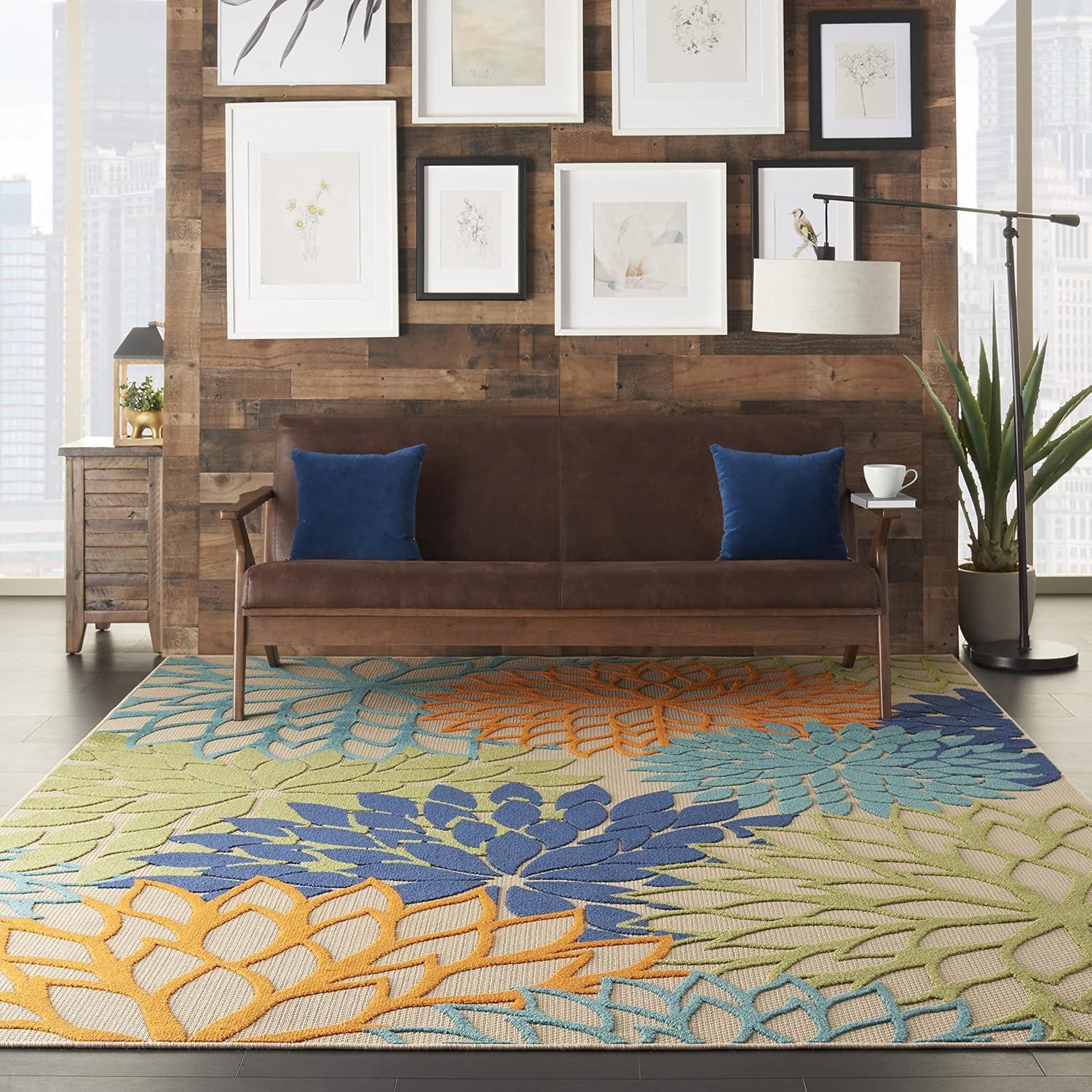 Nourison Aloha Floral Bloom Flatweave High-Low Indoor Outdoor Area Rug Multicolor 7' x 10'