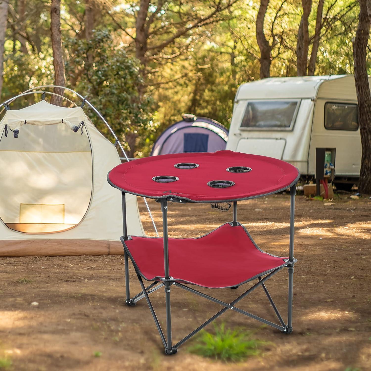 Burgundy Red 28'' Portable Folding Table with Cup Holders