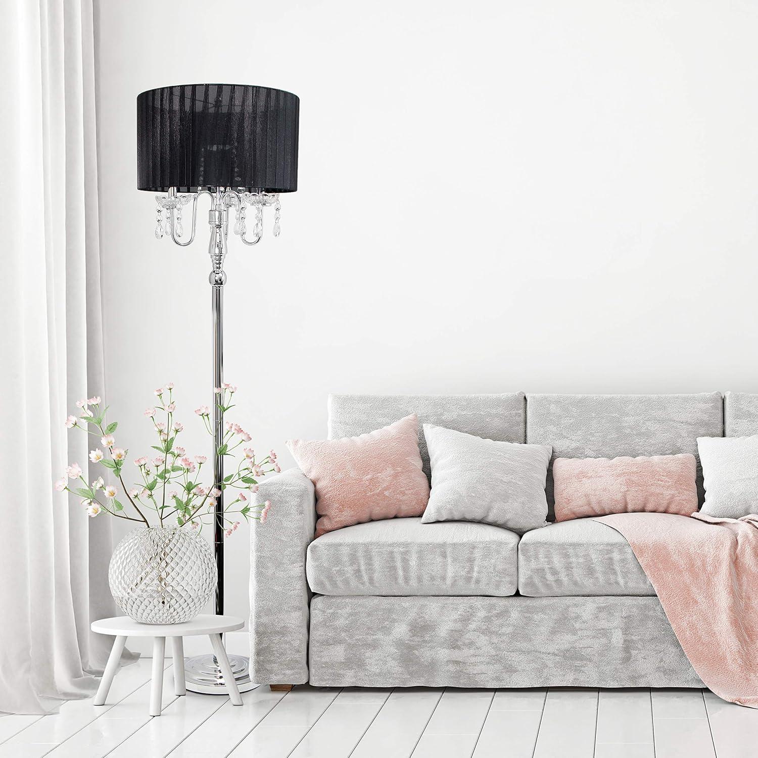 Trendy Romantic Sheer Shade Floor Lamp with Hanging Crystals  - Elegant Designs