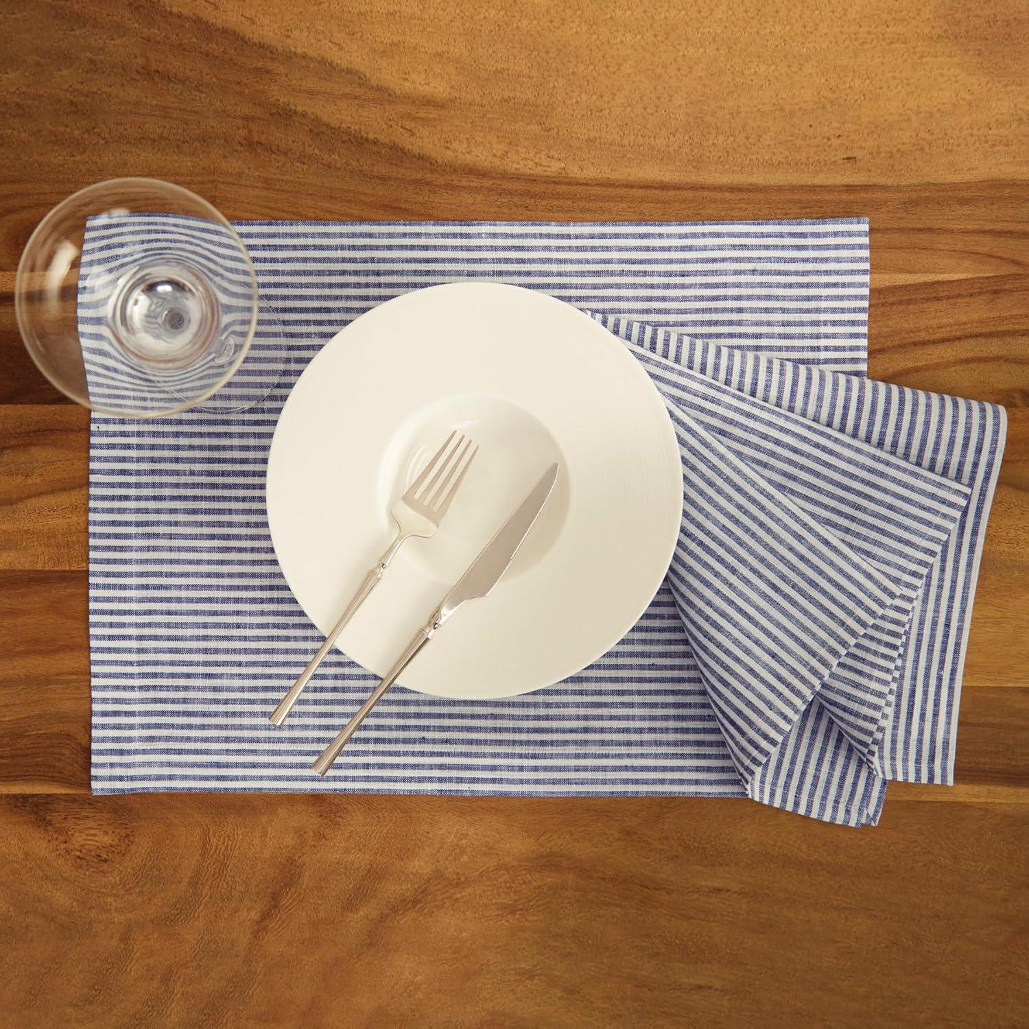 Solino Home Narrow Stripe - 100% Pure Linen Dinner Napkins (Set of 4)